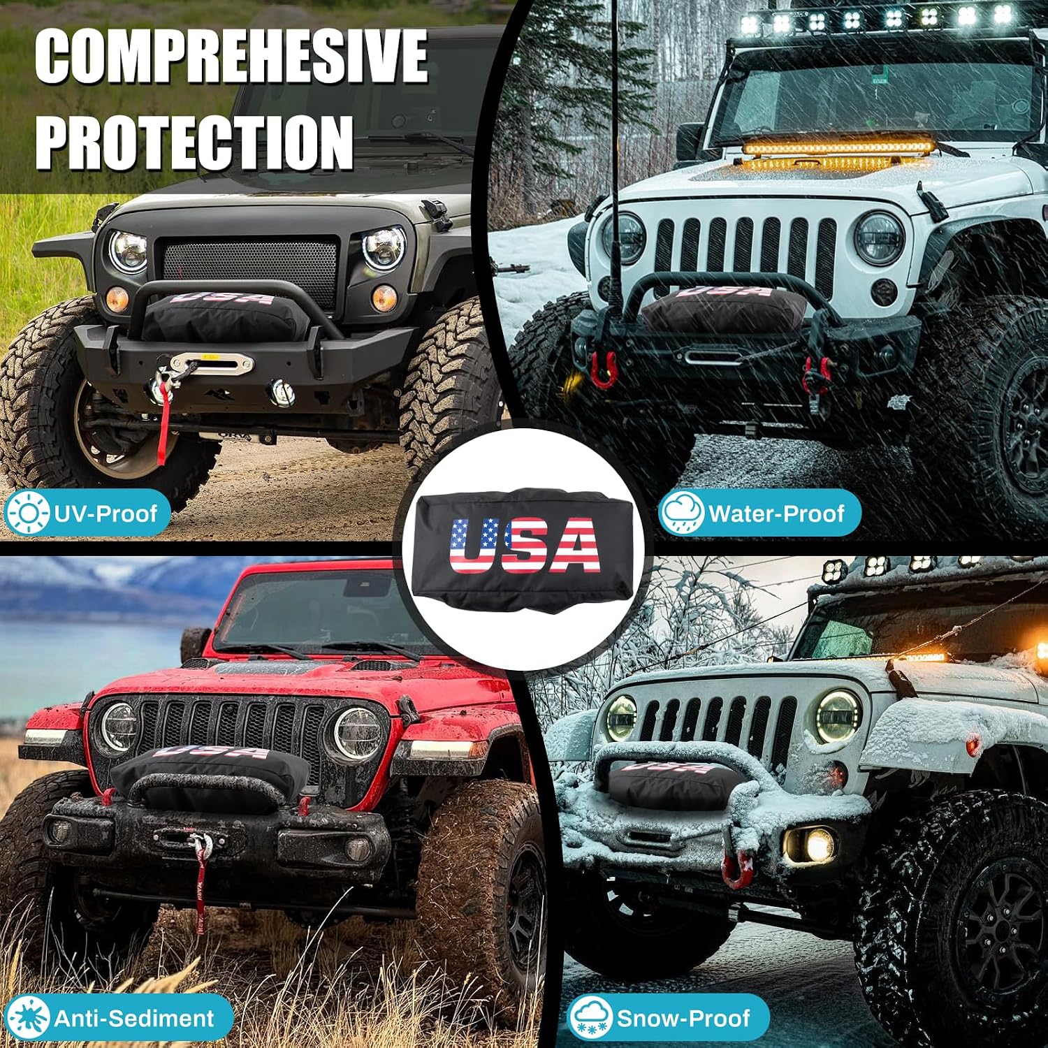 Winch Cover, Heavy Duty Waterproof Cover for 8500-12500 lbs Winches