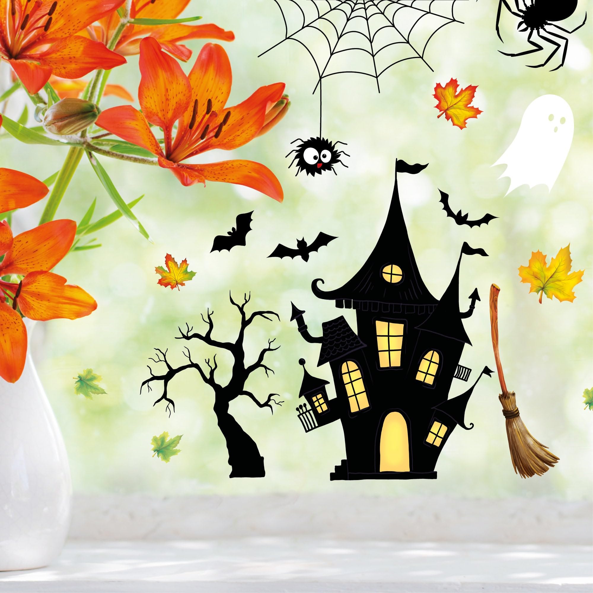 70 Autocollants Halloween Réutilisables - Chats Noirs, Toiles D'araignée, Citrouilles - 8 Feuilles 21x28 Cm - Fenêtre, Vitre