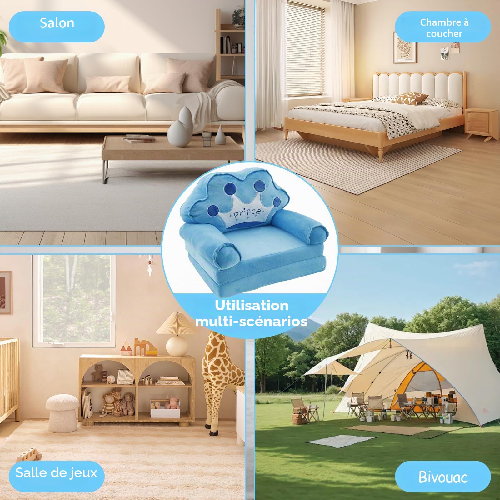 Canapé pour Enfants, Chaise pour Petits Enfants 2-en-1 avec Poignée, 80×50 cm, Fauteuil de Salon Pliable pour Bébé, Canapé de Jeu Transformable en Chaise Longue pour Filles et Garçons de 1 à 4 Ans