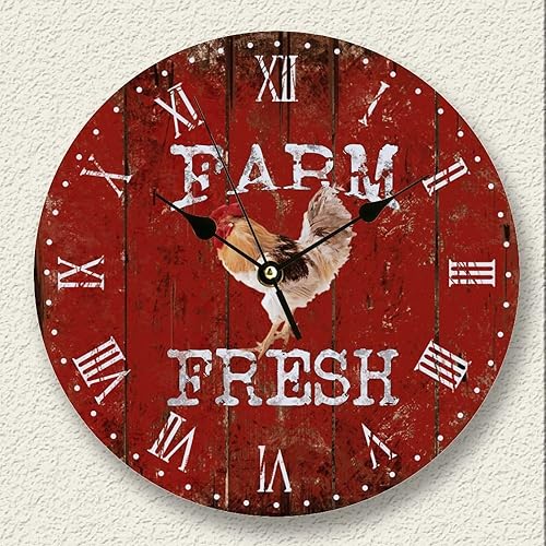DreamAutumn Reloj de pared de madera vintage con diseño rústico de madera envejecida funciona con pilas sin tictac diseño de animales frescos gallo