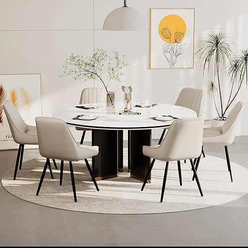 Miniatura 6 de Alunaune Modern Dining Chairs Set of 2, Mid Century Upholstered Kitchen Chairs Anti Scratch Armless Leisure Accent Chair, Living Room Faux Leather