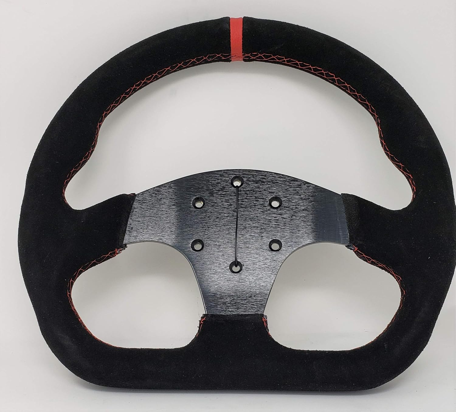 12.5" D-Shaped Steering Wheel Race Style Black Suede Leather with Red stitch no horn