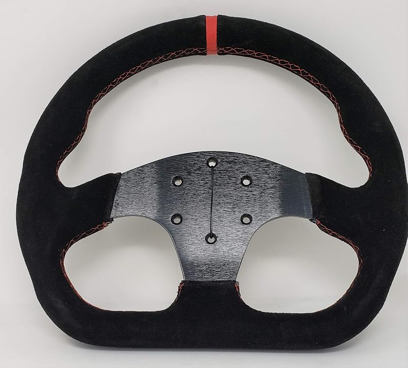 Volante Esportivo D-Shape de 320 mm em Camurça Preta com Costura Vermelha Newworldmotoring