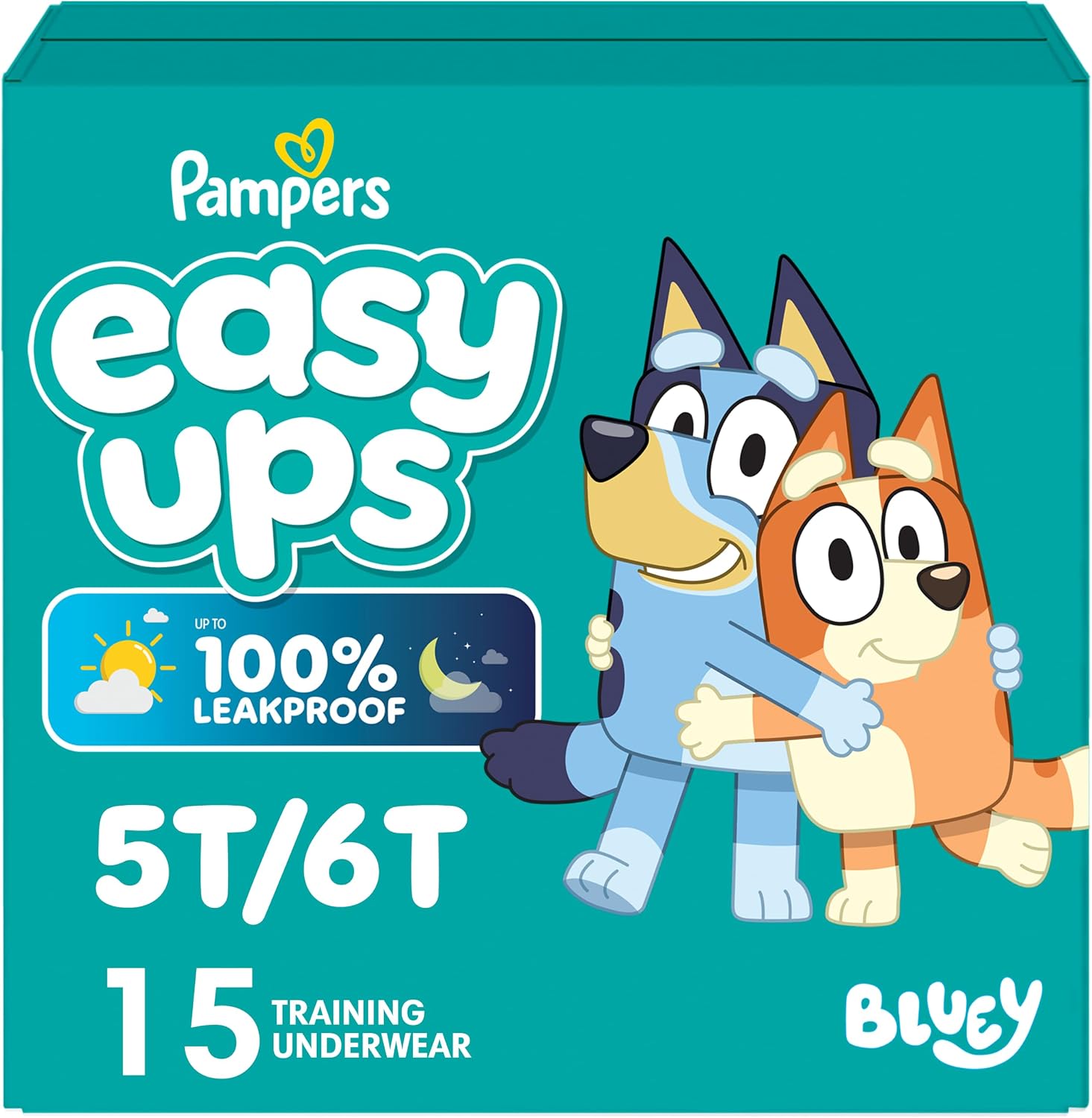 Easy Ups Girls & Boys Potty Training Pants, Size 7 (5T-6T), 15 Count, Bluey Absorbent Pull Up Training Underwear, Up to 100% Leakproof Day and Night, Hypoallergenic