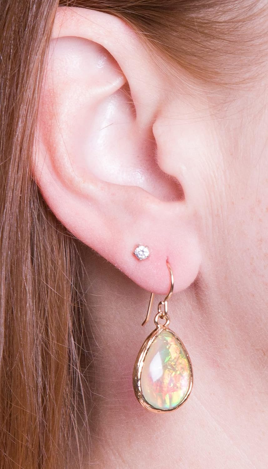 Opalescent Earrings, Sterling Silver Wire Earrings, Handmade Silver Drop Earrings, Women's Jewelry, Made in the USA