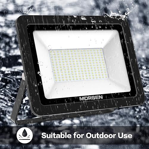 Miniatura 4 de MORSEN Luz de inundación LED de 200 W, 20000 lúmenes, luces de seguridad superbrillantes, enchufe certificado UL, luz de inundación impermeable