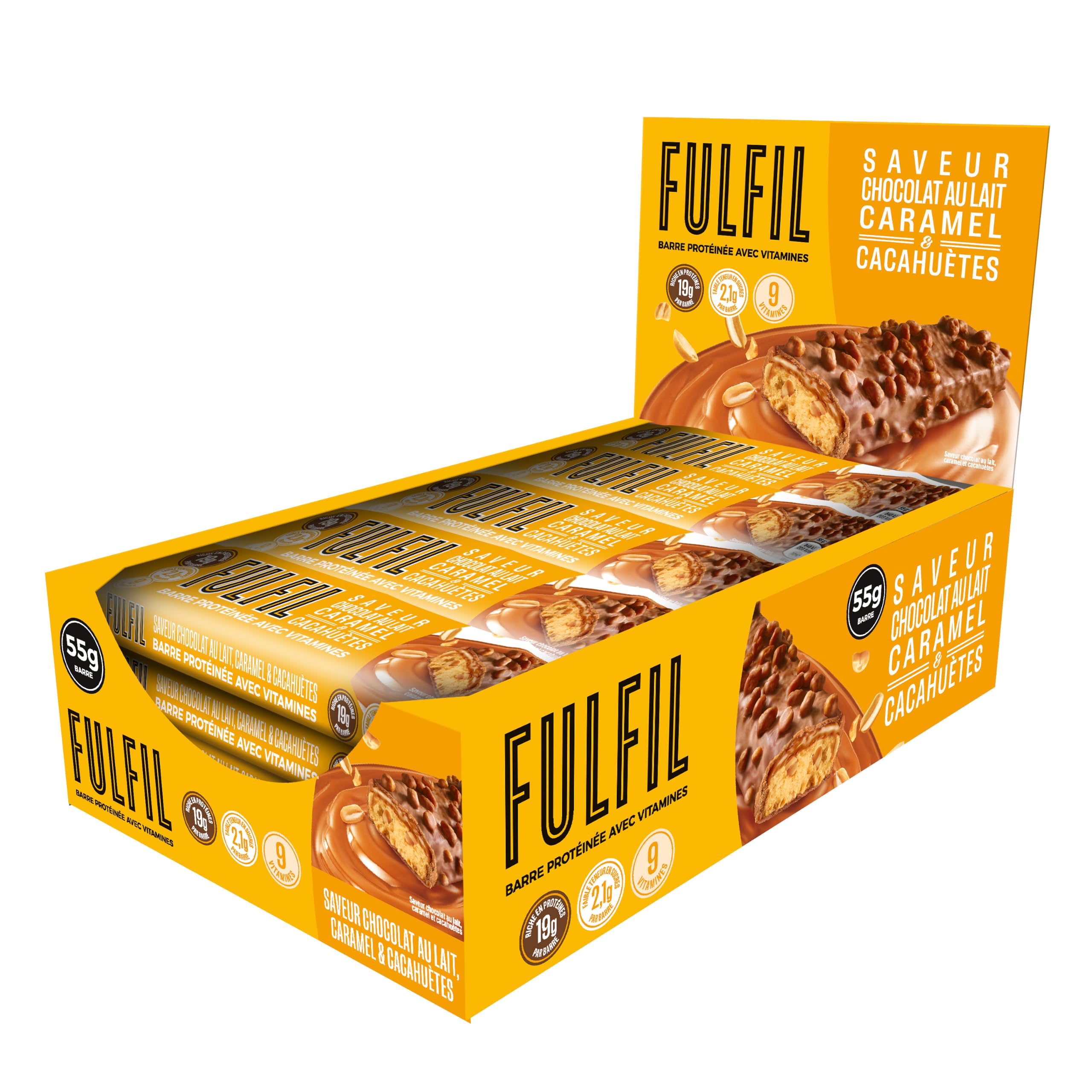 Fulfil Protein Bars & Vitamins 60g x 15 Healthy High Fibre Snack Low Sugar Carbs (Peanut & Caramel)