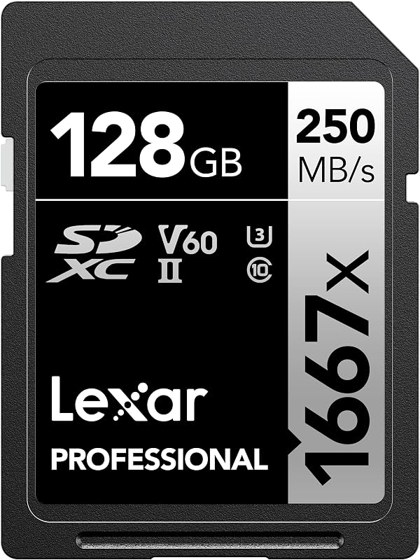 128GB Professional 1667x SD Card, UHS-II, C10, U3, V60, Full HD, 4K, Up To 250MB/s Read SDXC Memory Card, for Professional Photographer, Videographer, Enthusiast (LSD128CBNA1667) | Up to 250MB/s read, UHS-II, V60, U3, Class 10, 4K video, Full HD video