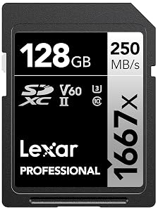 Lexar 128GB Professional 1667x SD Card, UHS-II, C10, U3, V60, Full HD, 4K, Up To 250MB/s Read SDXC Memory Card, for Professional Photographer, Videographer, Enthusiast (LSD128CBNA1667)