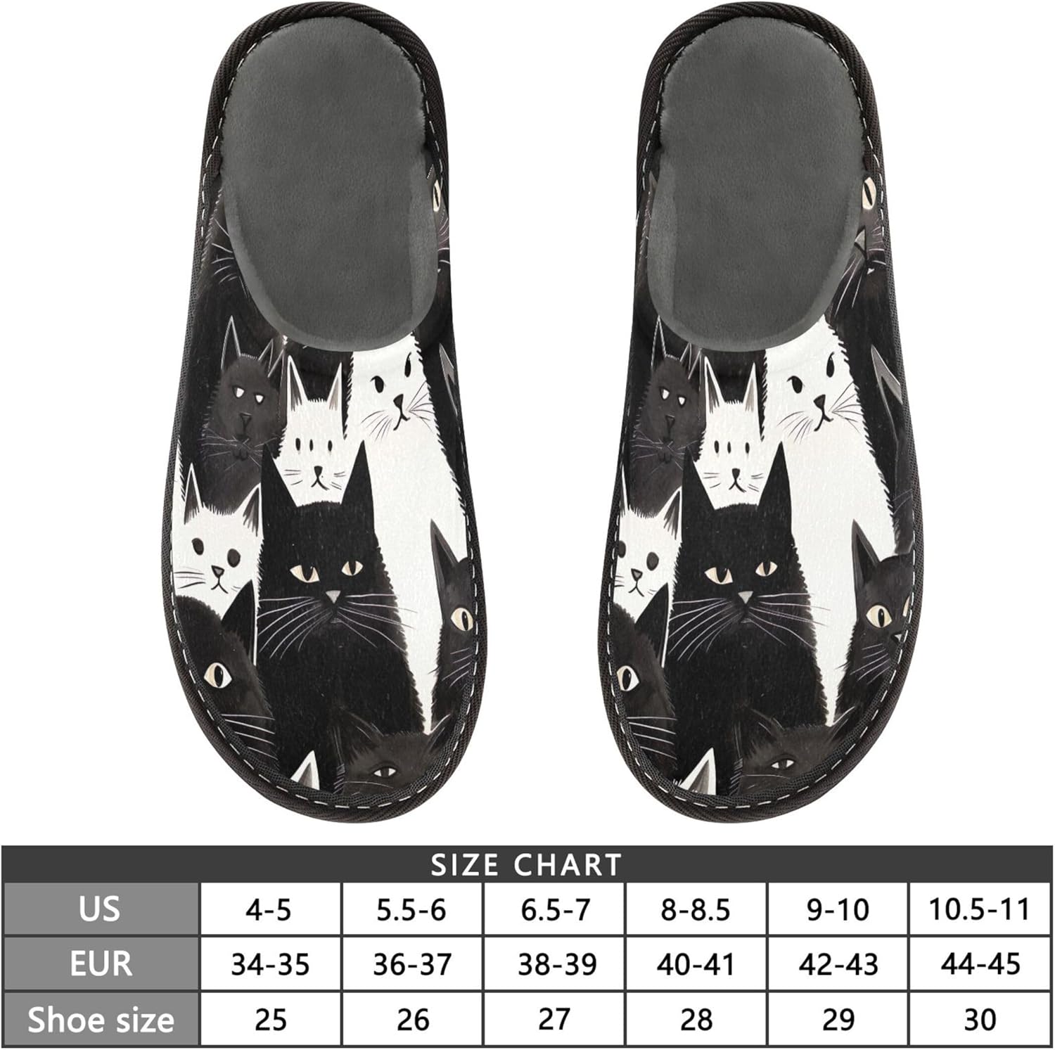 Black White Cat House Slippers – Cozy Fuzzy Slippers for Guests, Washable & Disposable, Perfect for Shoeless Home, Spa & Hotel Use A110510