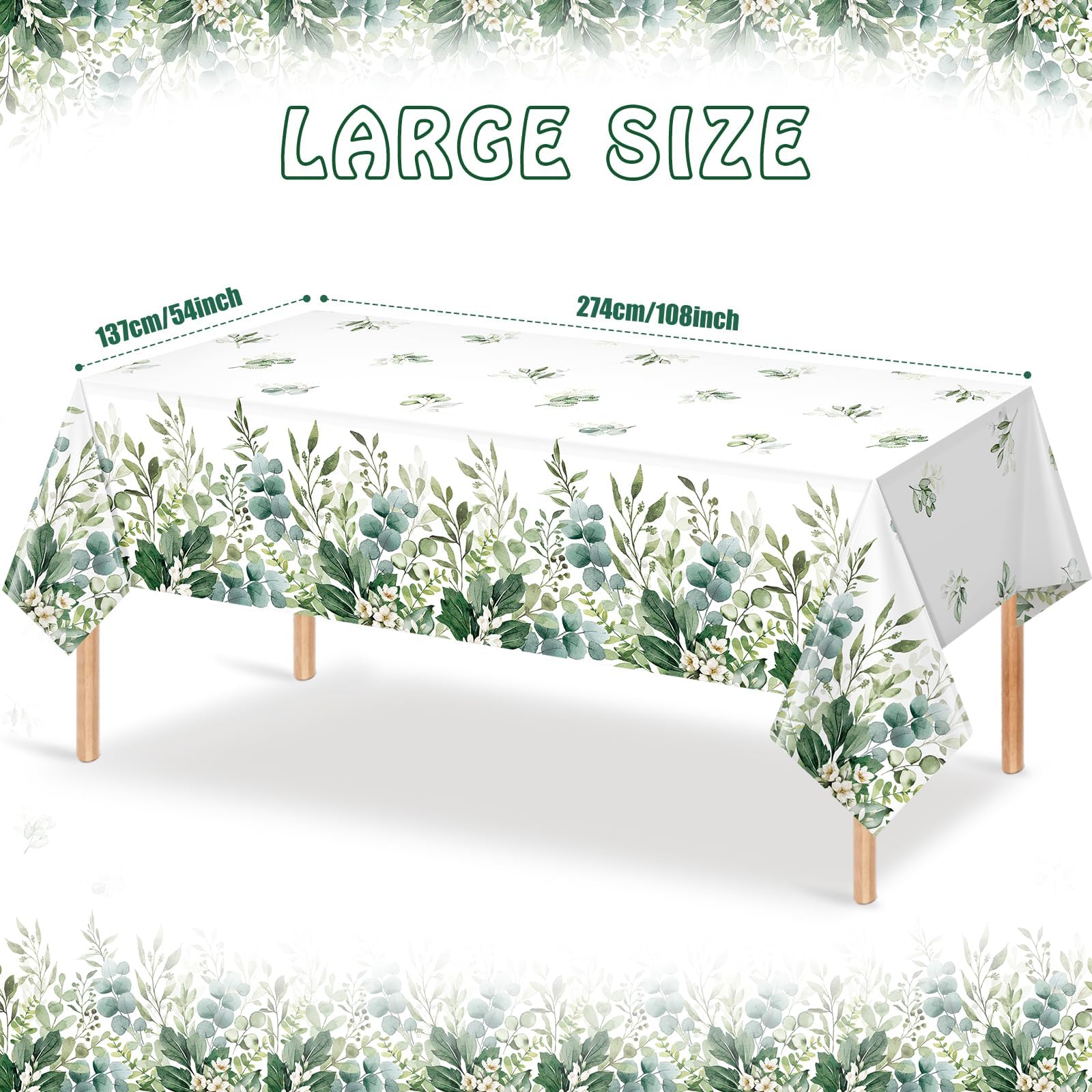 Tovaglia Rettangolare 137x274 cm Verde Salvia Eucalipto Impermeabile Estiva 2 Pezzi