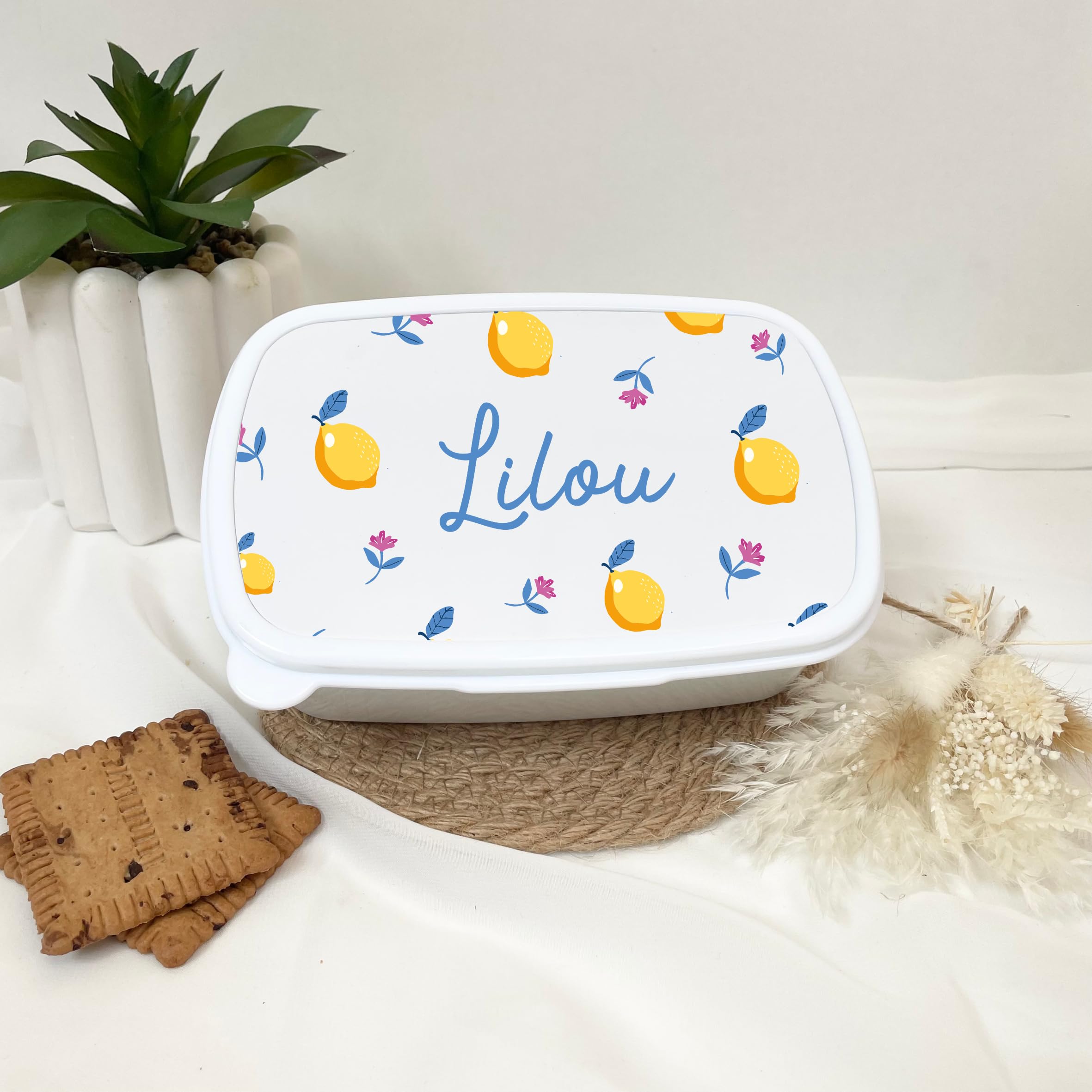 Ensemble gourde + boîte à goûter - école et centre aéré, pique nique enfant, gourde personnalisé, lunchbox personnalisé, gourde prénom enfant (Gourde + Boîte à goûter, Citron)