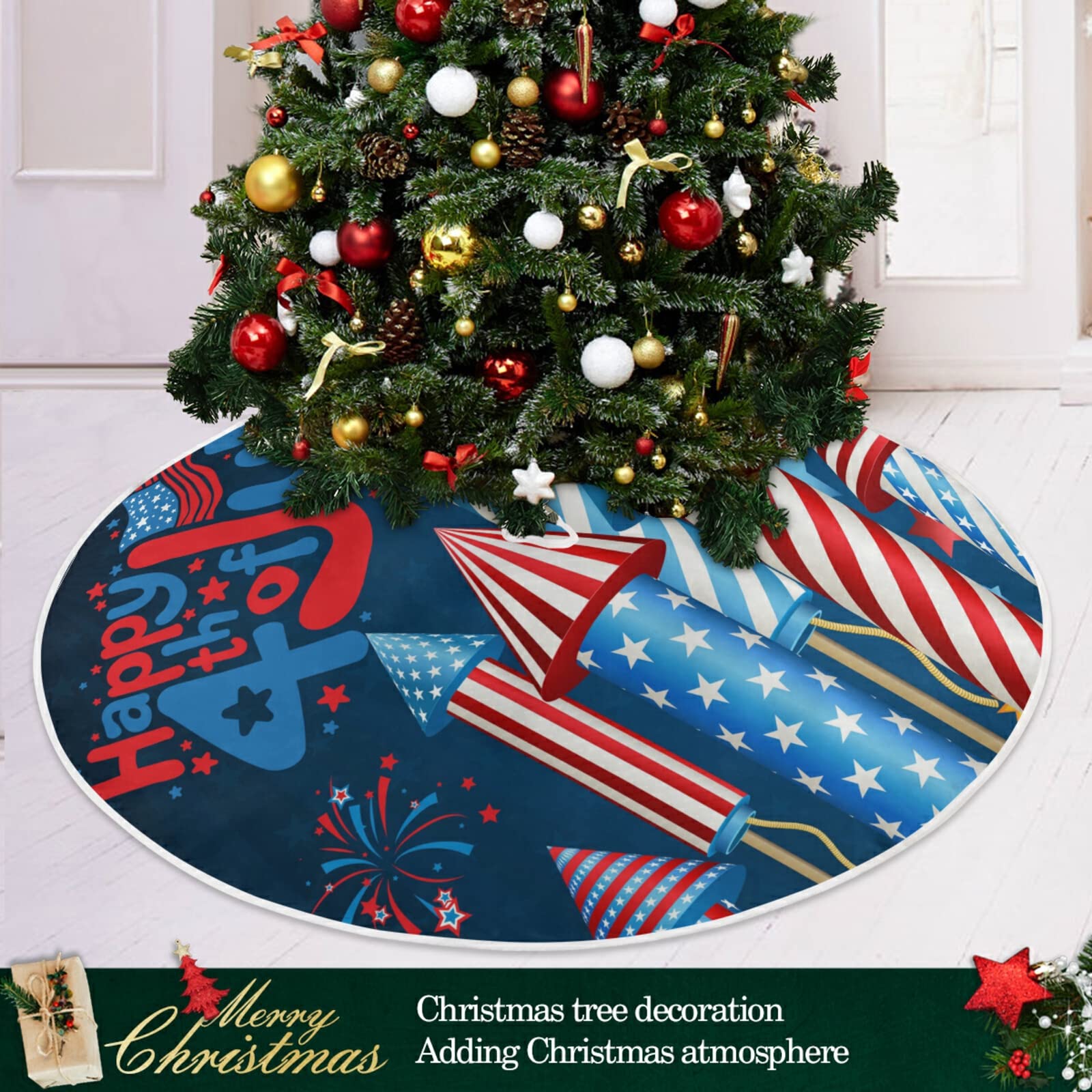 Patriotischer Weihnachtsbaumrock – USA-Flagge Mit Adler, 120 Cm Durchmesser, Aus Weichem Polyester – Für 4. Juli, Weihnachten & Feiertage
