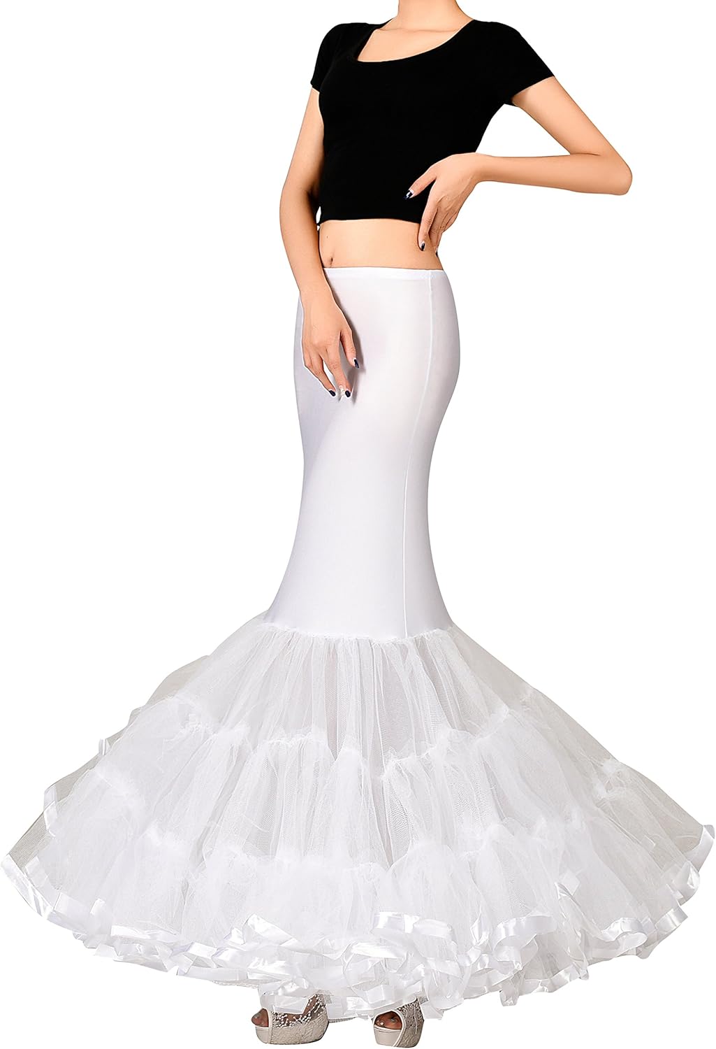 Edith qi Women's Trumpet Mermaid Bridal Petticoat Crinoline Slips Underskirt White - Image 4