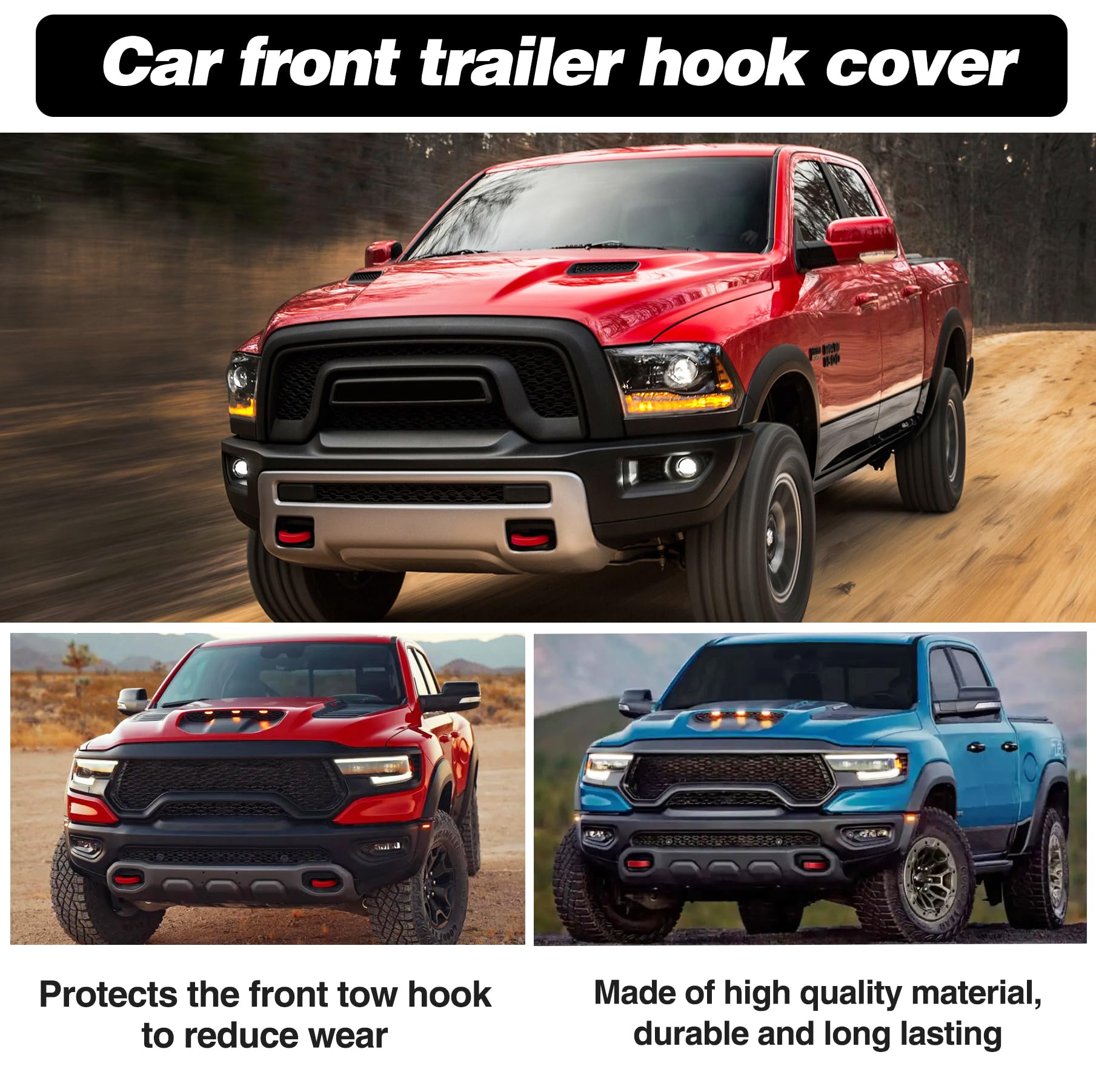 Yongtoparts 2-Pack Red Tow Hook Covers For Ram 1500 2019-2025 - Silicone Front Hitch Protectors - View #8