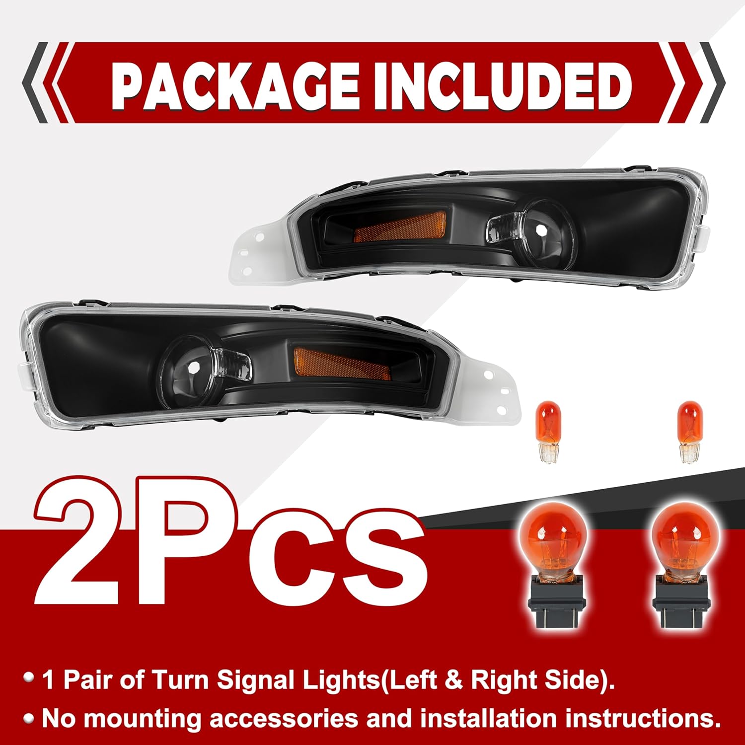 HECASA Pair Turn Signal Lights Compatible with 2005-2009 Ford Mustang Replacement for FO2521180 FO2520180 Front Bumper Lights Side Marker Lamps Plastic Left & Right Side Clear Lens Black Housing
