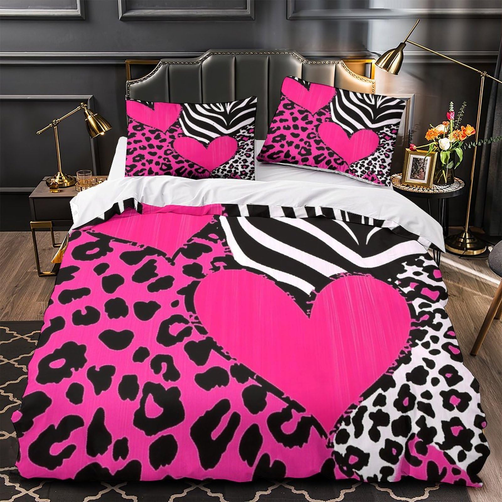 Housse de couette cœurs roses 3D microfibre léger déco de chambre adulte