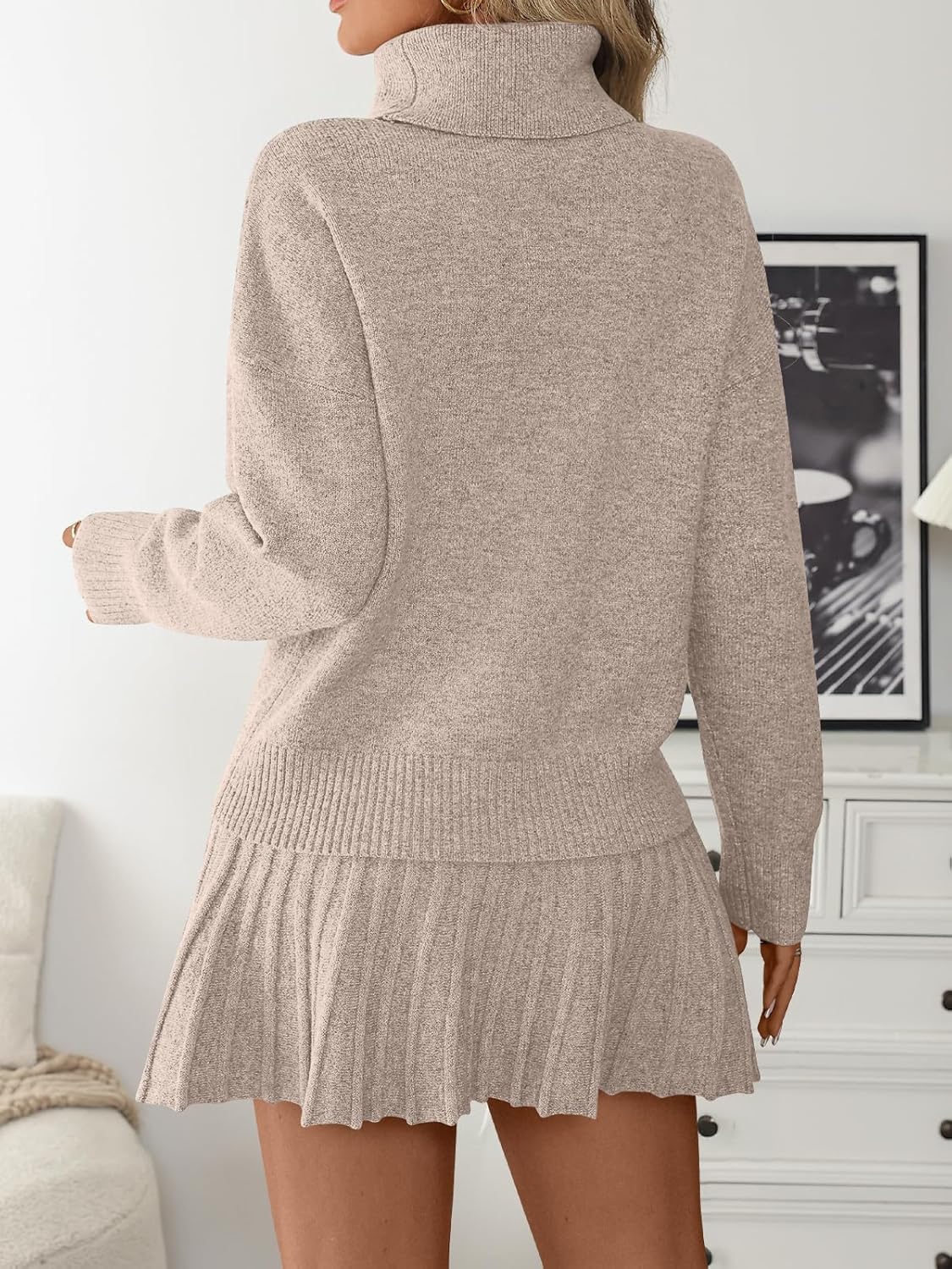 LILLUSORY Women's 2 Piece Lounge Sets Turtleneck Sweater and Mini Skirt Cozy Fall Winter Outfits Loose Fit 2026 Clothes - Image 4