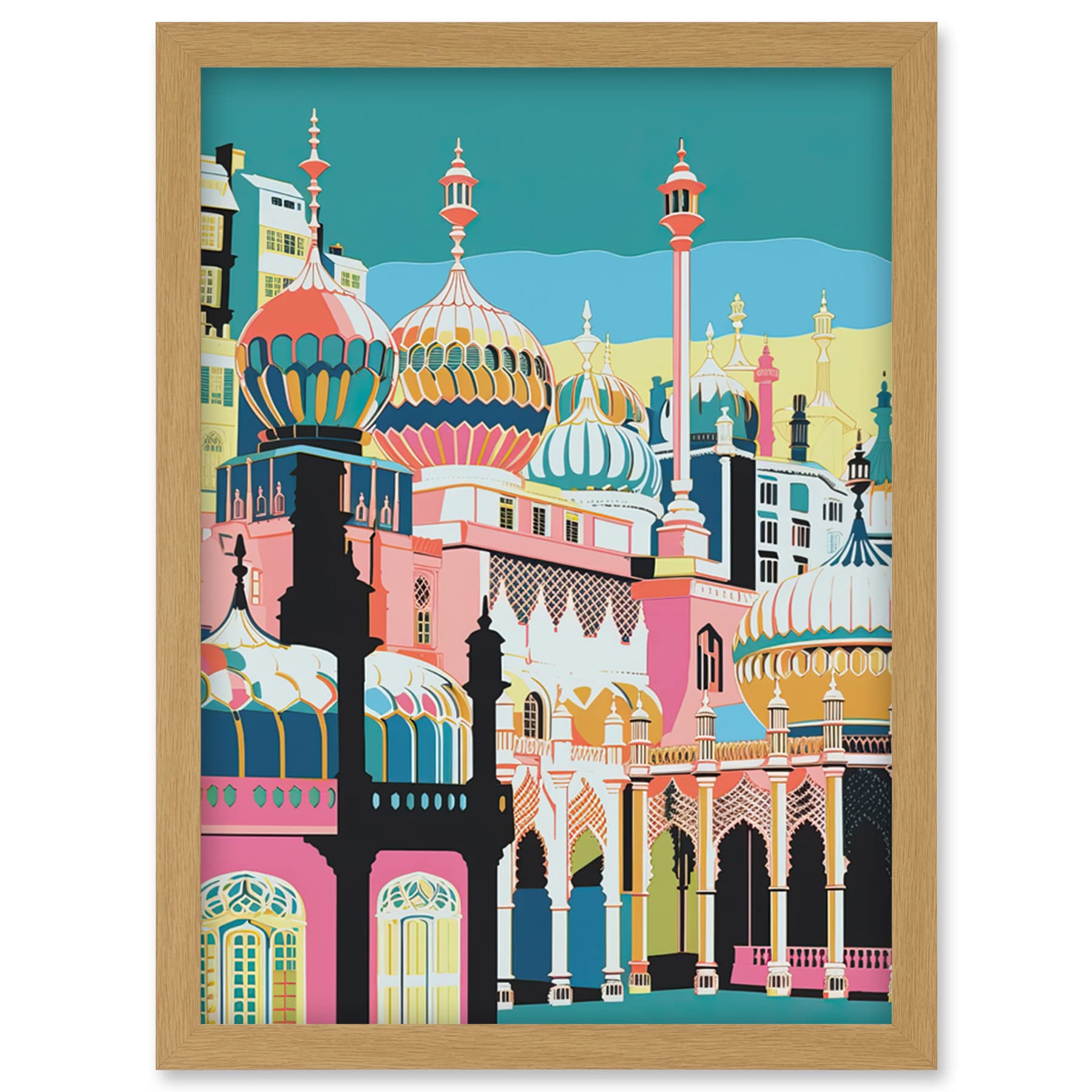 Artery8 Brighton Royal Pavilion Multicoloured Architecture Artwork Framed Wall Art Print A4