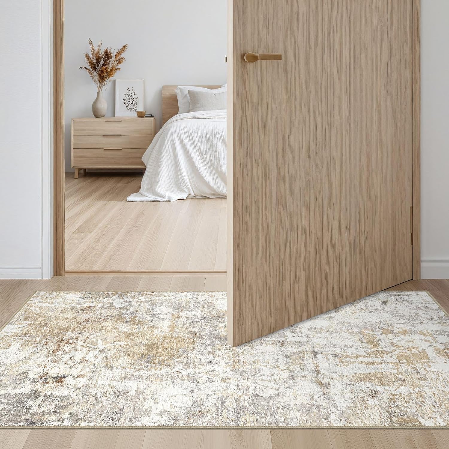 2x4 Rug Washable Runner Rug: Small Abstract Modern Non-Slip Soft Accent Doormat Stain Resistant Floor Throw Mat for Entryway Kitchen Bedroom Nursery Entry Dorm- Gray Gold