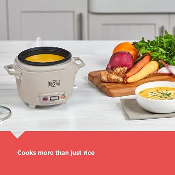 BLACK+DECKER 3-Cup Cooked (1.5 Cups Uncooked) Rice Cooker, Removable Nonstick Bowl, One-Touch Operation, Baked Stone