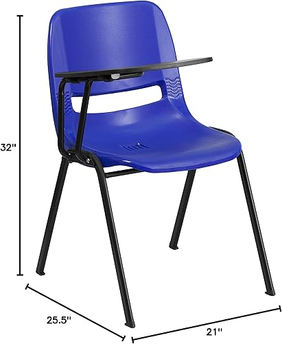 Miniatura 2 de EMMA + OLIVER Silla ergonómica azul con tableta abatible para zurdos - Escritorio con brazo para tableta