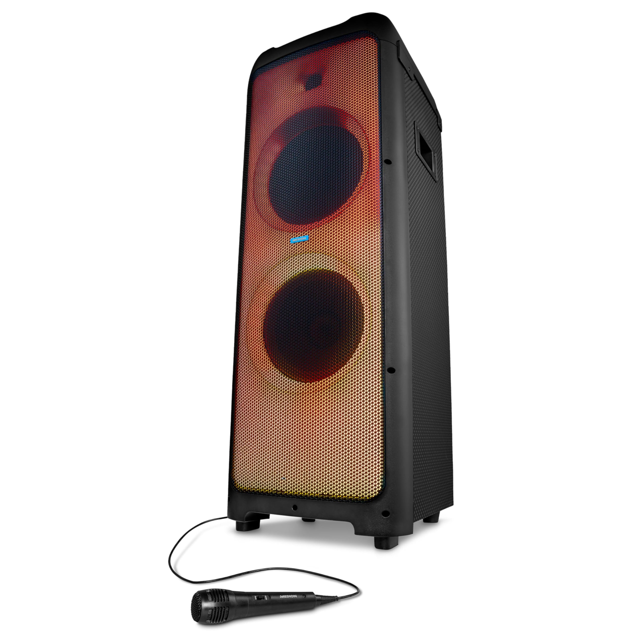 MEDION X61350 Party-Soundsystem Bluetooth 2x85W 350W RMS Subwoofer Karaoke Partybox LED Lichtshow
