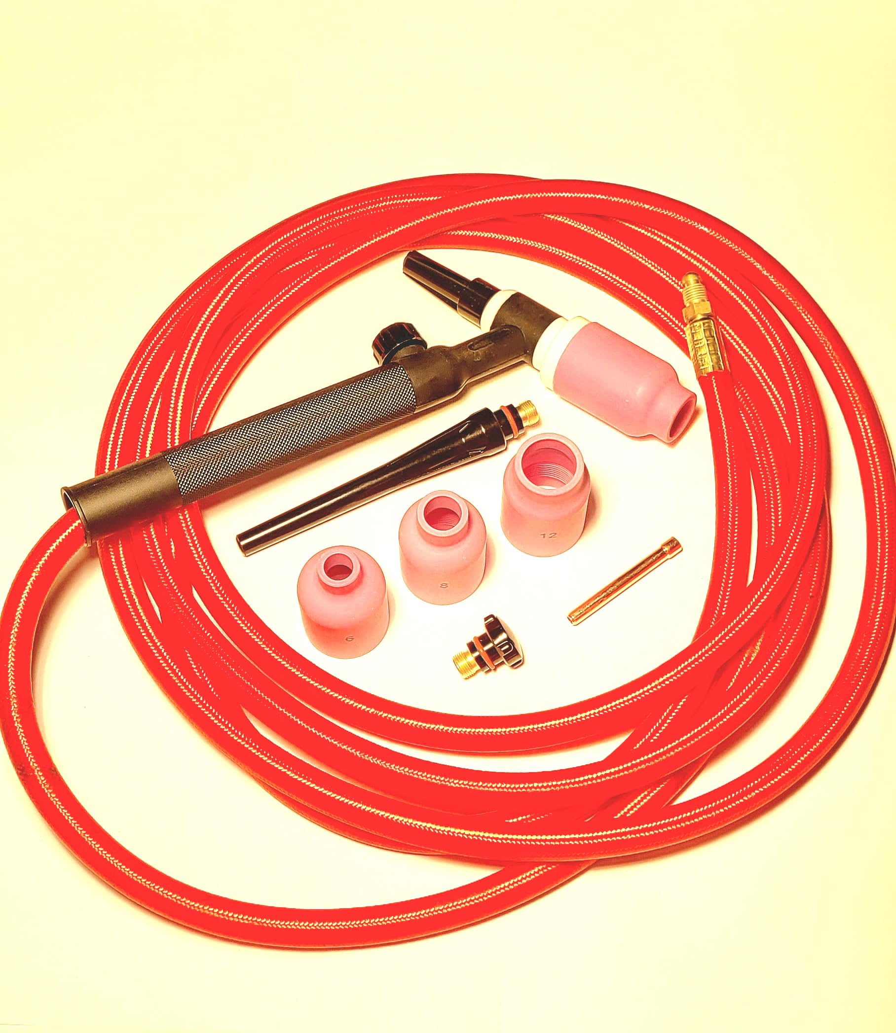 Generic WP-17FV Air Cooled TIG Torch Kit, Flexhead gas Valve,150A, 12.5' Super-Flex Power Cable, Jumbo (2.4) 3/32 Gas Lens, Ceramic Cups (2.4) 3/32 Collet, Insulator, Back Caps