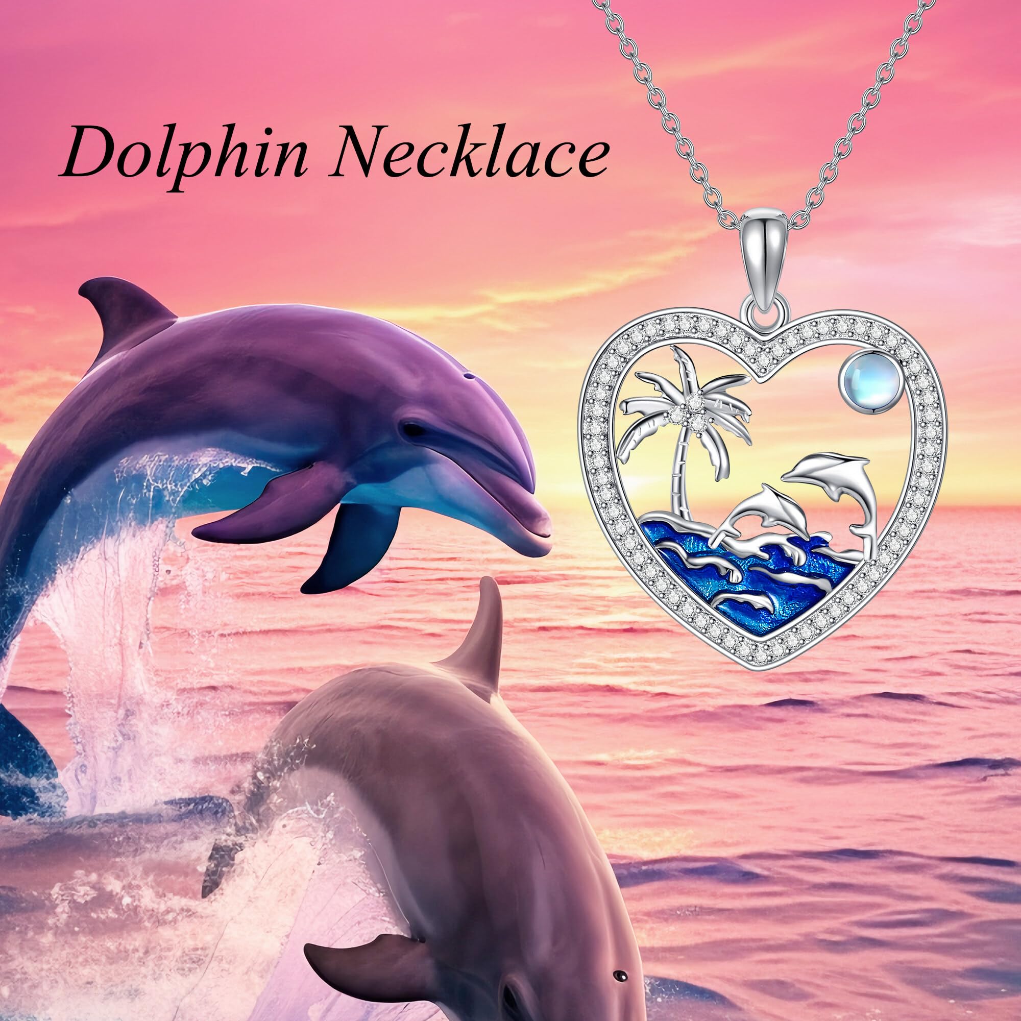 ONEFINITY Delfin Halskette 925 Sterling Silber Palmen Anhänger Halskette Ozean Delfin Schmuck Geschenk für Frauen Mädchen