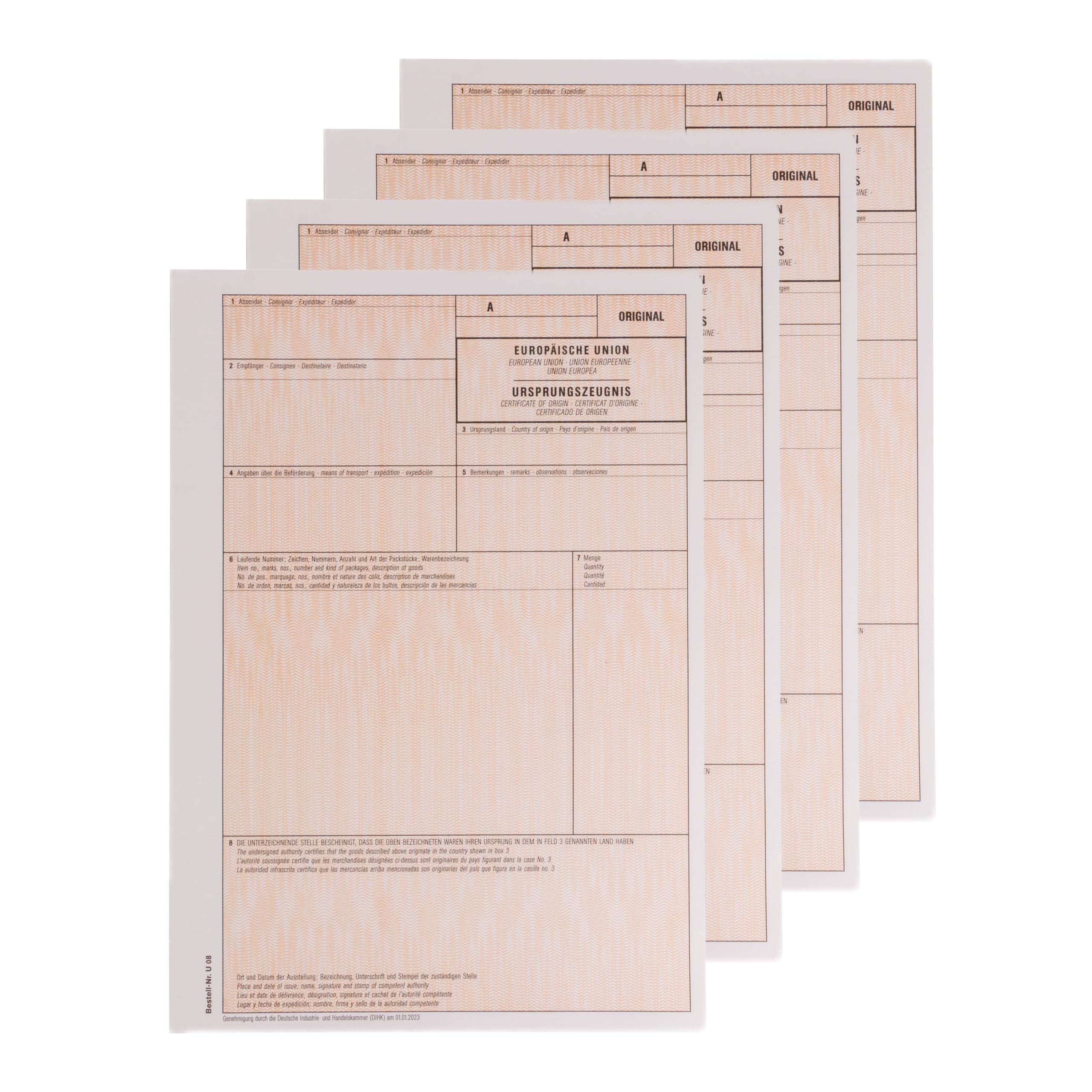MASHPAPER Elektronisches Ursprungszeugnis IHK Formular Vordruck 1-fach ohne Lfd-Nr für Laser- und Inkjetdrucker 100 Stück