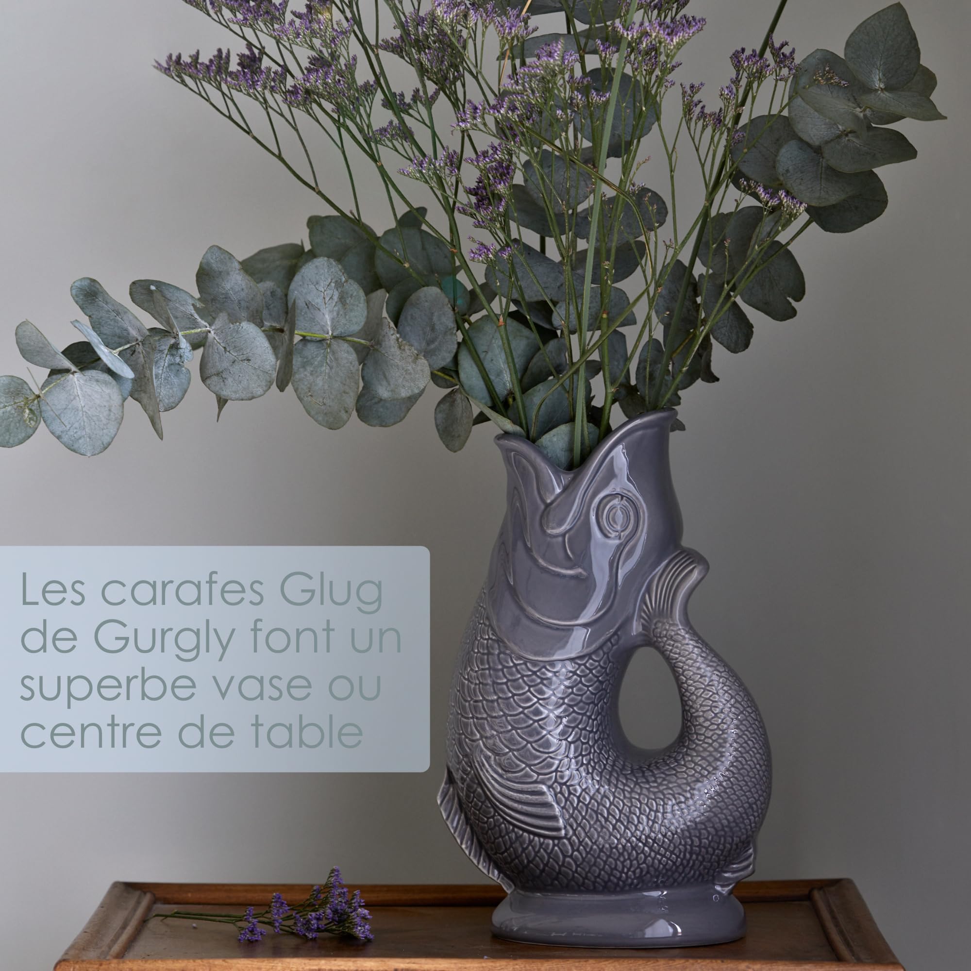 Iconique Vert Sauge Glug Jug Grand 28 cm 1,4 L – Pichet à Eau de Poisson, Vase à Poisson Décoratif, Ornement, Carafe