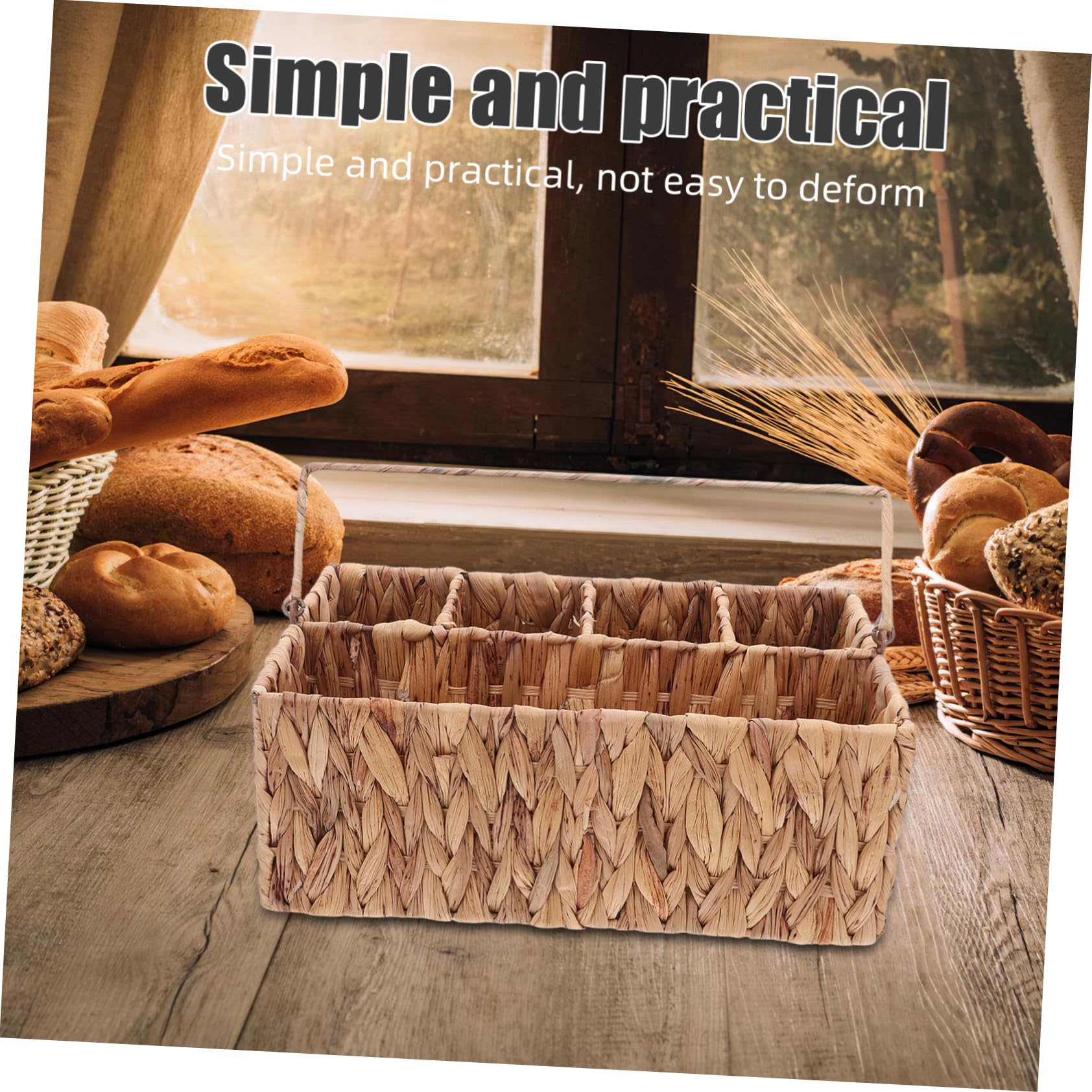 Zerodeko Cestino Portaoggetti in Vimini Con Manico Cestin Picnic Intrecciato Mano Organizer Per Posate Con Scomparti Cestino Per Riporre Utensili Da Cucina Picnic
