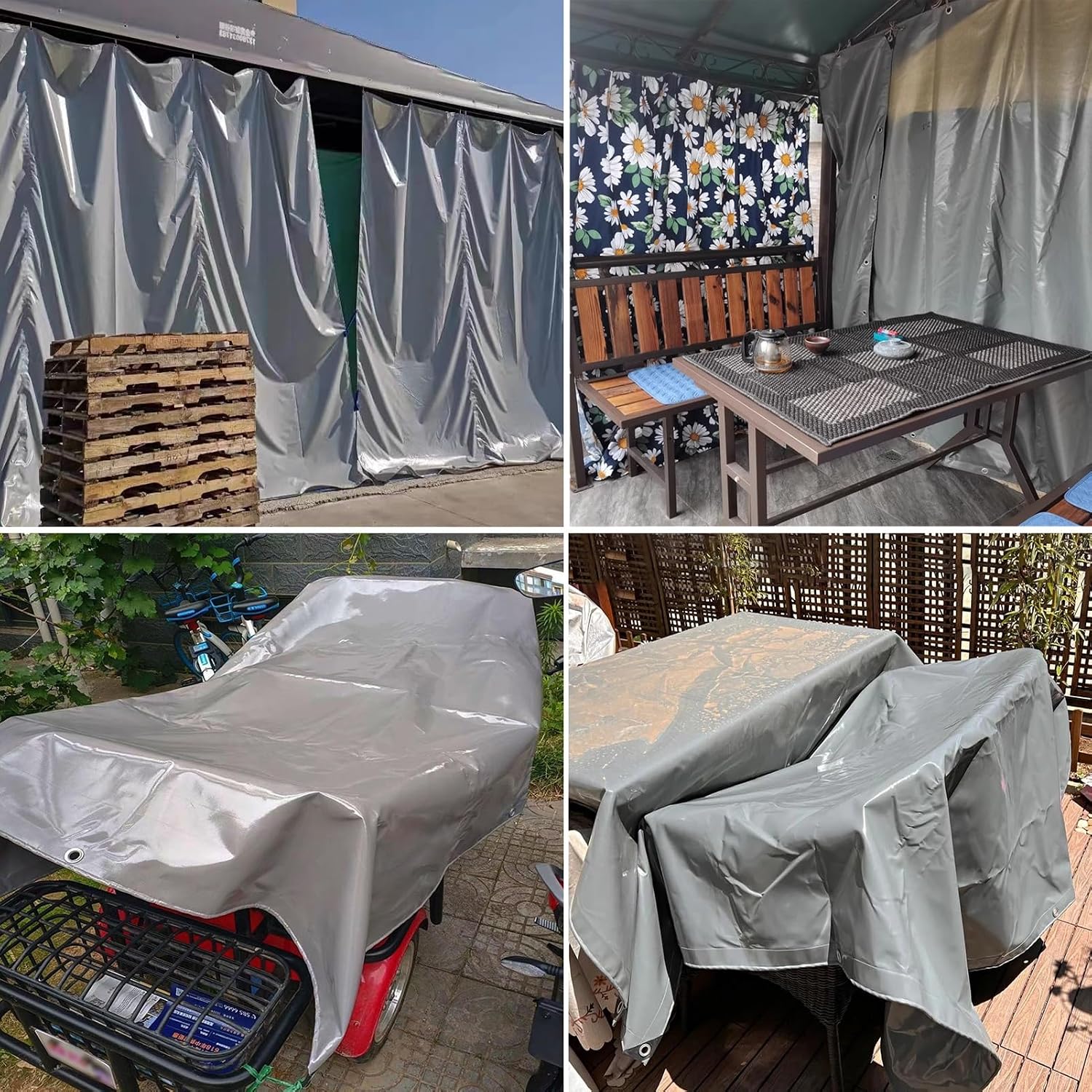 グレー PVC 防水シート 1x2m 1.6x2m 2x3m 3x4m 4x6m 防水カバー ヘビーデューティー 耐候性 防水シート