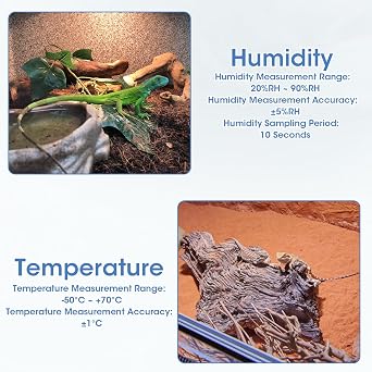 Reptile Digital Thermometer Hygrometer for Terrarium and Incubator | Temperature and Humidity Gauge With Celsius/Fahrenheit Switchable Display for Lizards, Tortoises, Spiders And Breeding Boxes
