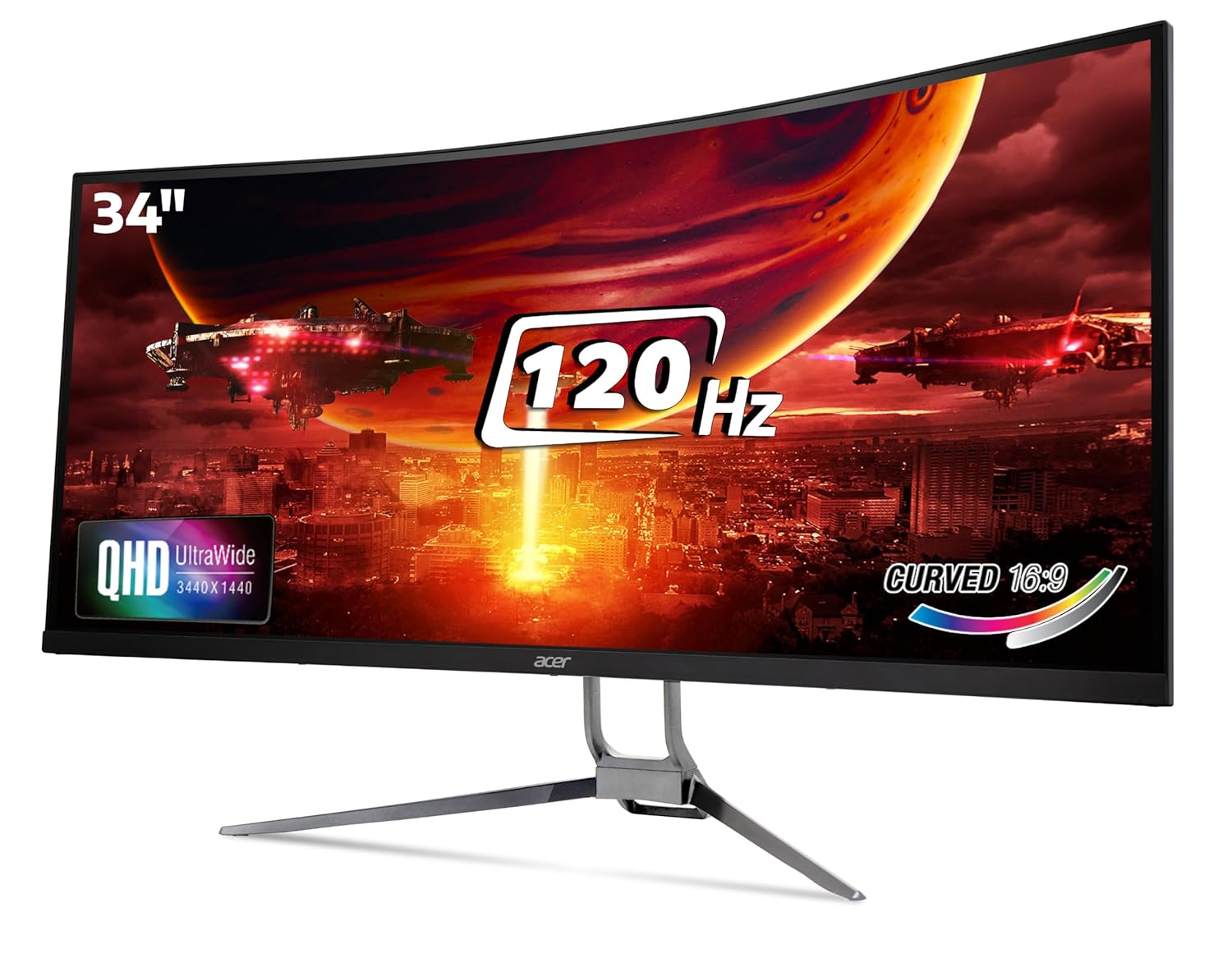 Acer ED343CUR J 34 Inch UWQHD (3440×1440) Pixels VA Panel 1000R Curved Backlight LED Monitor I 1 MS, 120Hz Refresh I HDR 10, Adobe RGB 90% I RGB Lighting I 2 x HDMI (2.0) 2 x DP (1.2) I Eye Care