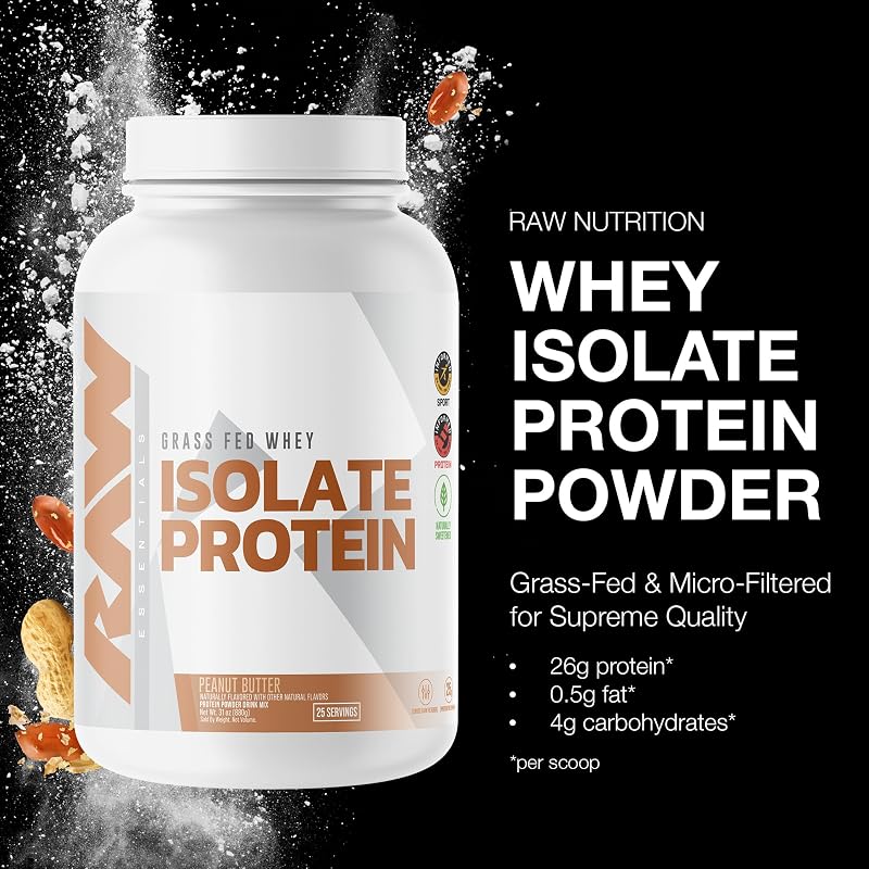 RAW Whey Isolate Protein Powder, Peanut Butter - 100% Grass-Fed Sports Nutrition Protein Powder for Muscle Growth & Recovery - Low-Fat, Low Carb, Naturally Flavored & Sweetened - 25 Servings image 2