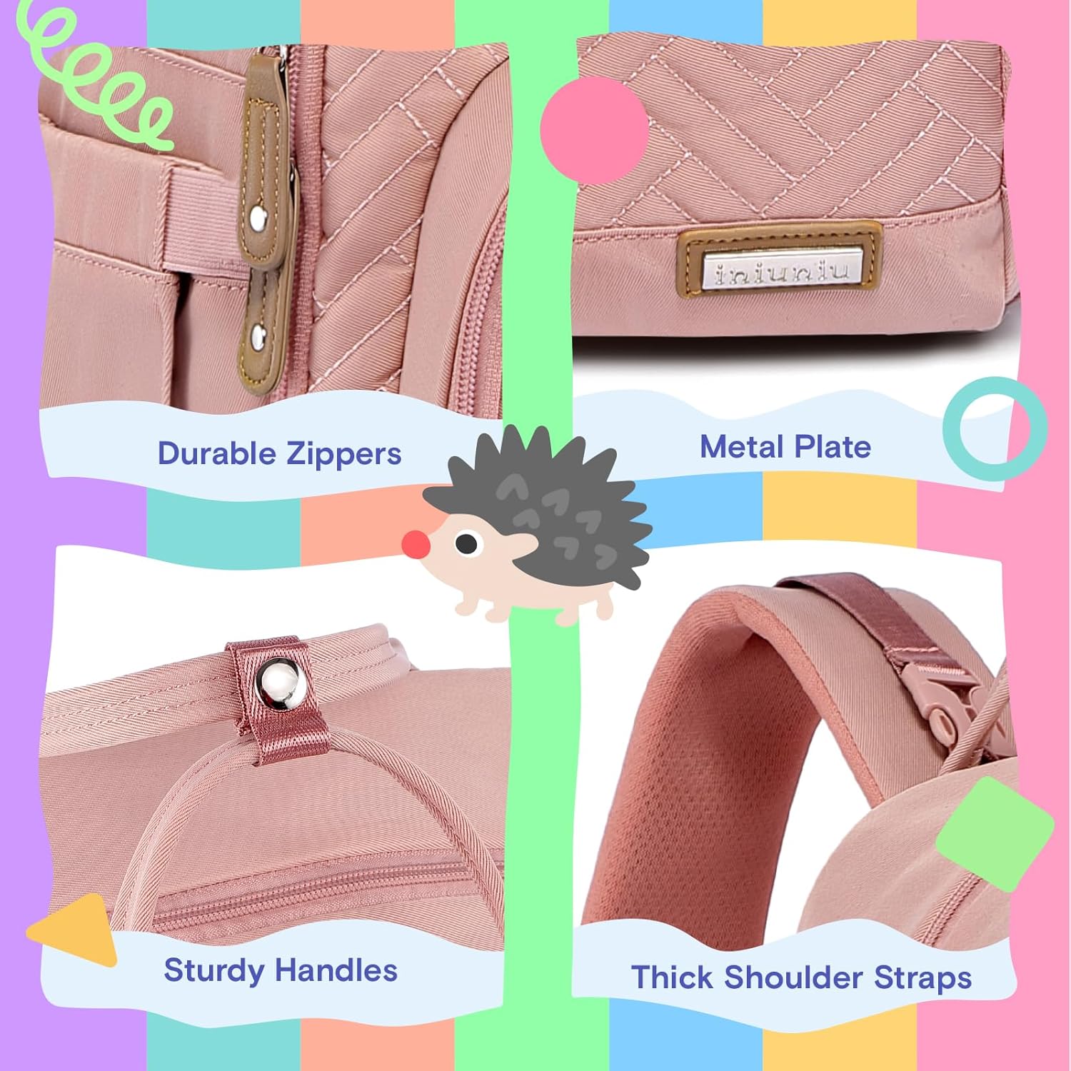 iniuniu Diaper Bag Backpack, 4 in 1 kit Large Unisex Baby Bags for Boys Girls, Waterproof Travel Back Pack with Diaper Pouch - Image 5