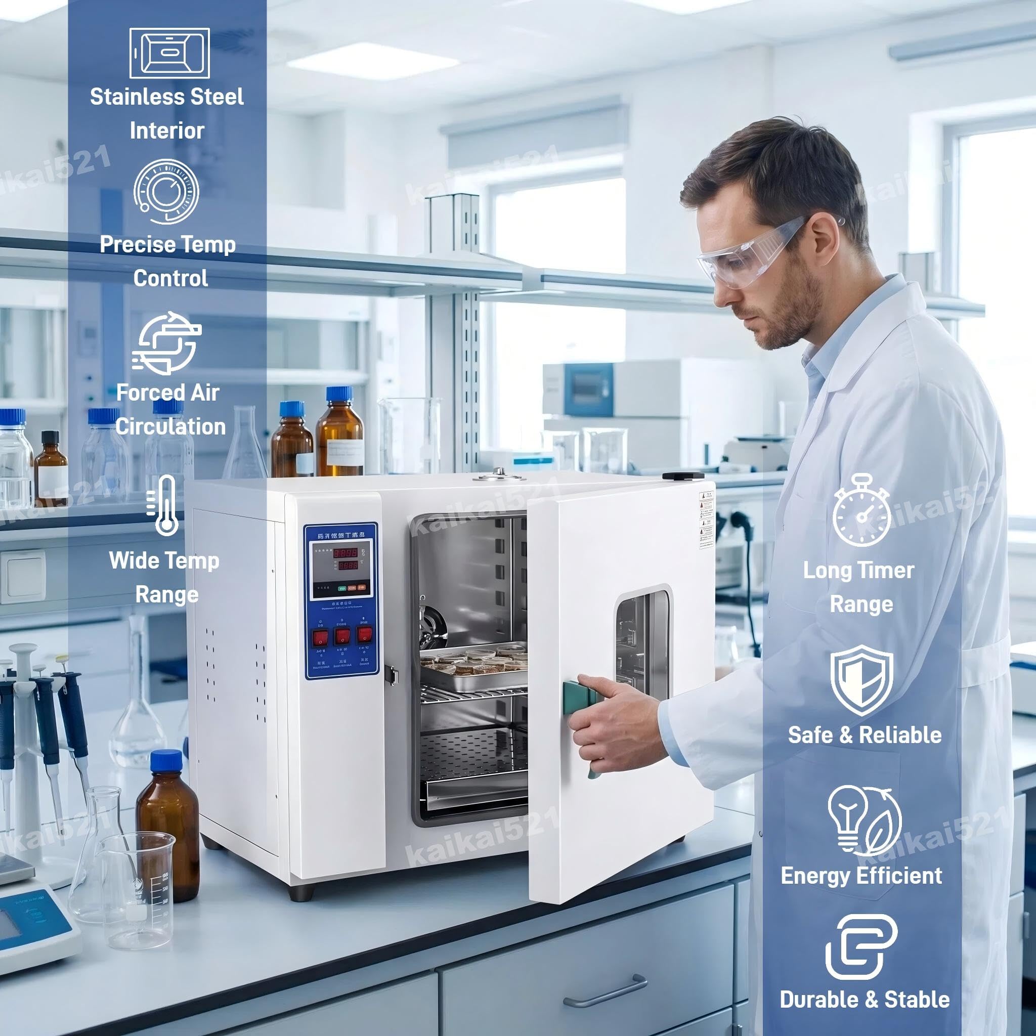 Estufa de Laboratorio, Estufa de Secado Industrial de 220 V, Horno de Secado Al VacíO Estufa de Secado de Laboratorio de ConveccióN Forzada Digital, Termostato EléCtrico RT+50°C~250°C (16l)