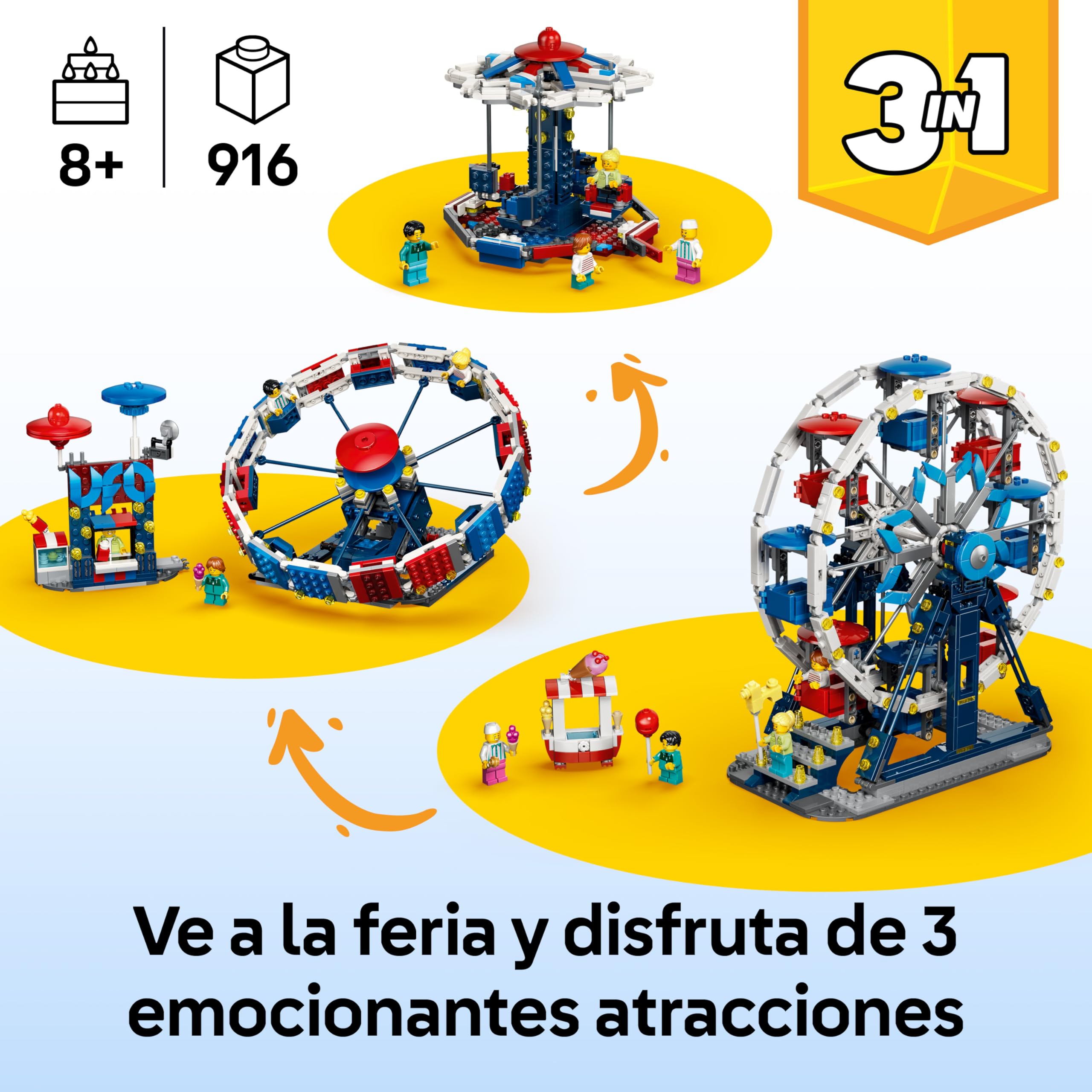 LEGO Creator 3en1 Noria Clásica de Juguete - Maqueta Transformable en Atracción UFO o Tiovivo - Decoración para la Habitación Infantil - Regalo de Cumpleaños para Niños y Niñas de 8+ Años - 31389