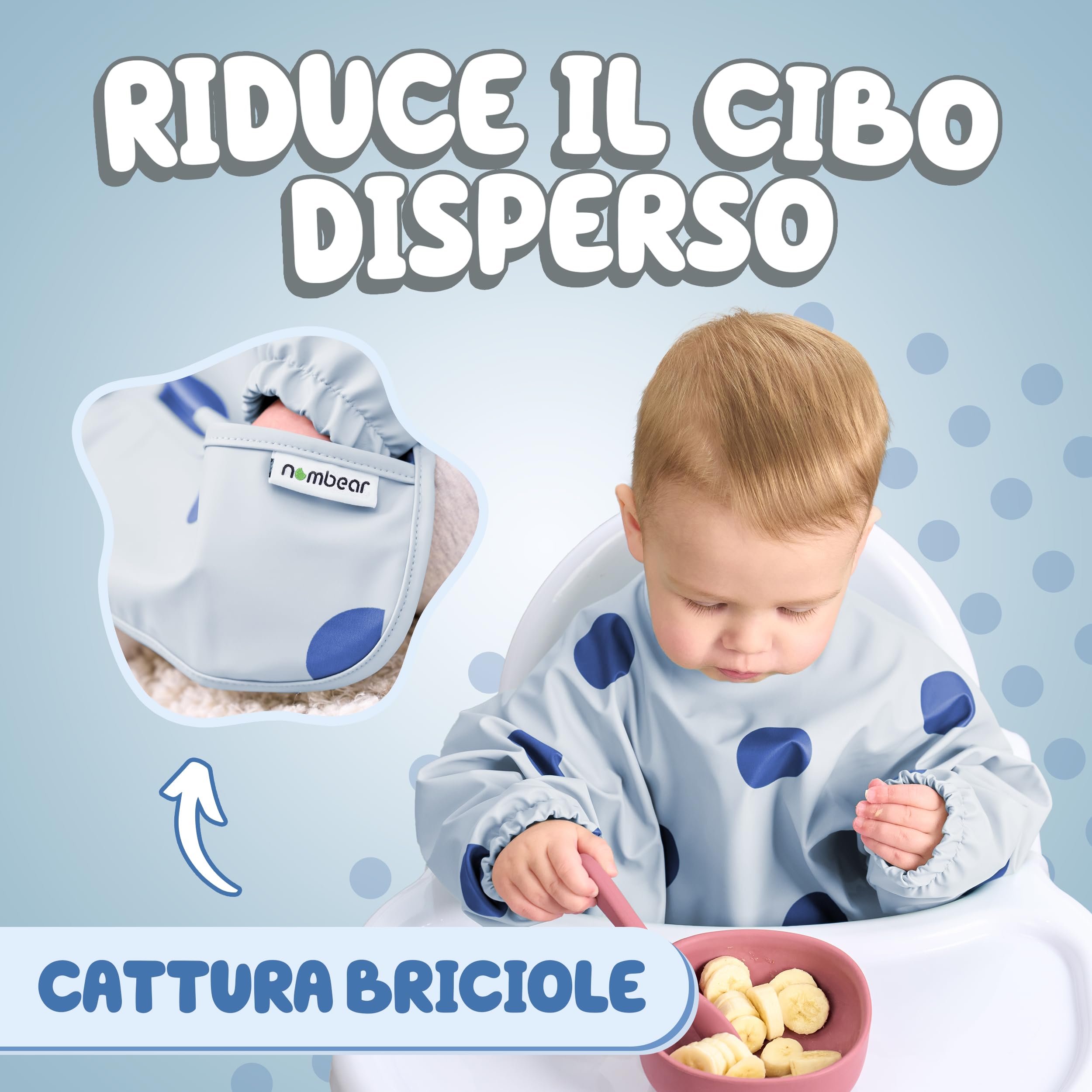 Nombear ® Bavaglini Impermeabili con Maniche 6 Mesi o Più - Bavaglini Pappa Svezzamento, Bavaglino con Maniche Lunghe, Bavaglini Impermeabili con Tasca, Bavaglio con Maniche per Bimbo