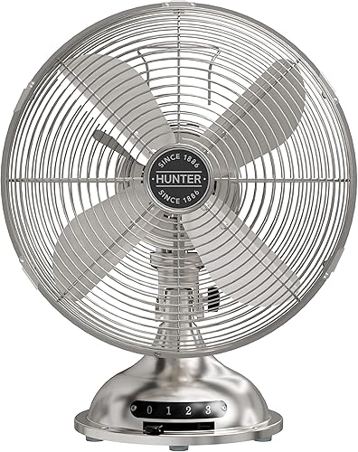 Hunter Ventilador de escritorio portátil Classic D12 de 12 pulgadas, 3 velocidades, níquel cepillado, 97315