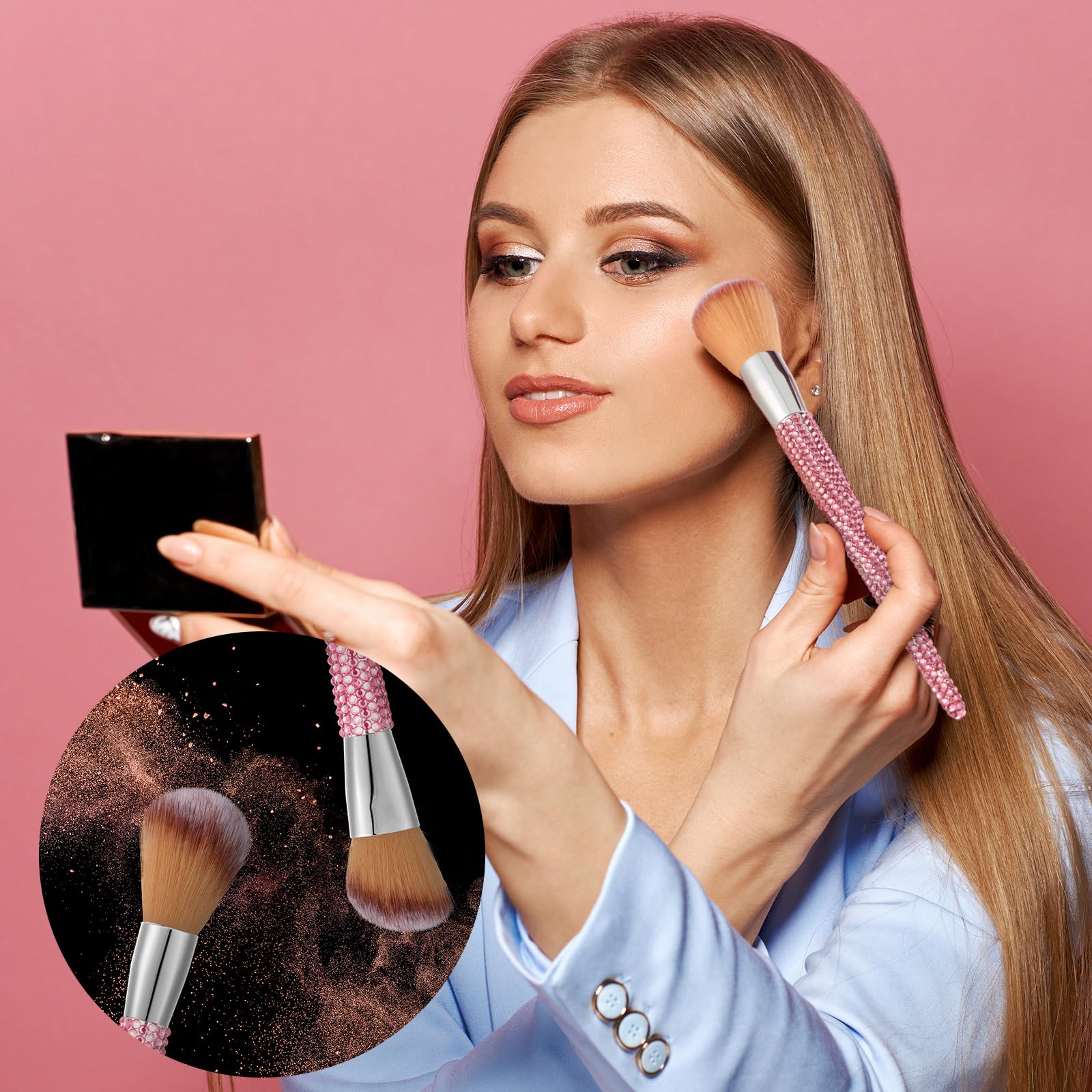 Rtteri 13 Pcs Rhinestone Makeup Brushes Set Yellow Bling Crystal Professional Face Cosmetics Blending Liquid Foundation Powder Concealer Eye Shadows Make up Beauty Tool Glitter with Holder