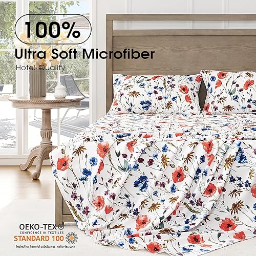Miniatura 2 de FreshCulture Sábanas florales  Juego de sábanas ultrasuaves  Sábanas florales de microfibra cepillada  Bolsillos profundos de hasta 16 pulgadas