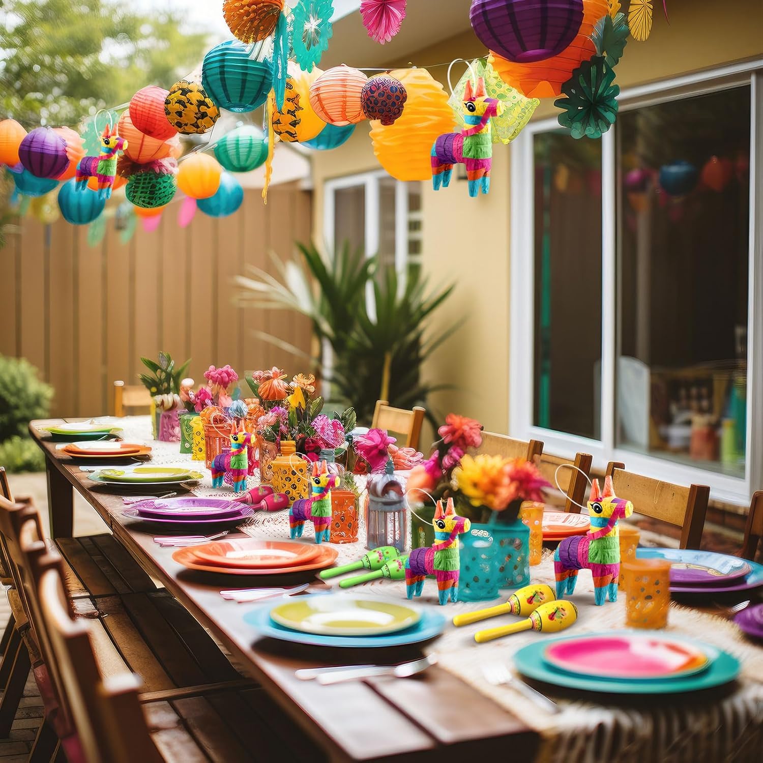 Arrowbash 18 Pcs Mexican Fiesta Party Favors Including 6 Donkey Piñata Mini Piñata and 12 Wooden Mini Maracas Cinco De Mayo Decor, Birthday Parties,Luau Party,Carnivals,Taco Tuesday Event