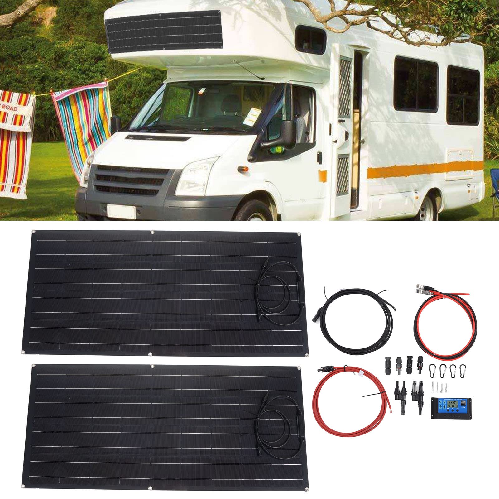 Kit di pannelli solari monocristallini di pannelli solari fotovoltaici portatili ad alta efficienza da 120 W con regolatore di carica per applicazioni fuori rete per, barche,