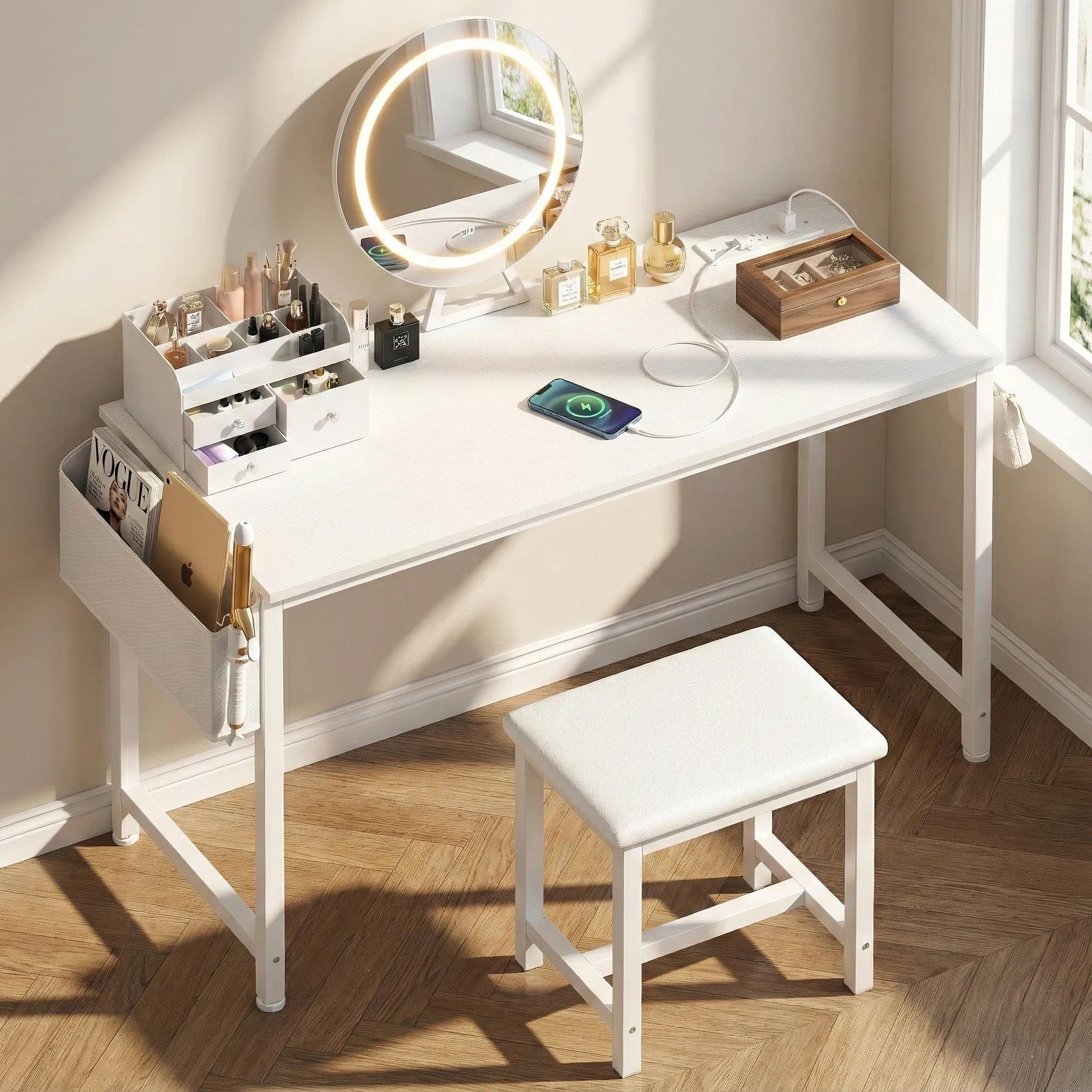 勉強机・鏡付き　Study table with a mirror Amazon.com: KAI-ROAD White Vanity Table with Lighted Mirror - 47