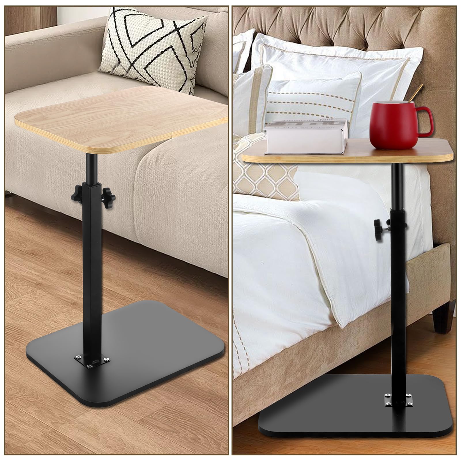 SENENQU Tavolino regolabile a forma di C, altezza 45-80 cm, tavolino da letto, vasca da bagno, vassoio per soggiorno, divano, camera da letto, 30 x 40 cm, dimensioni tavolo
