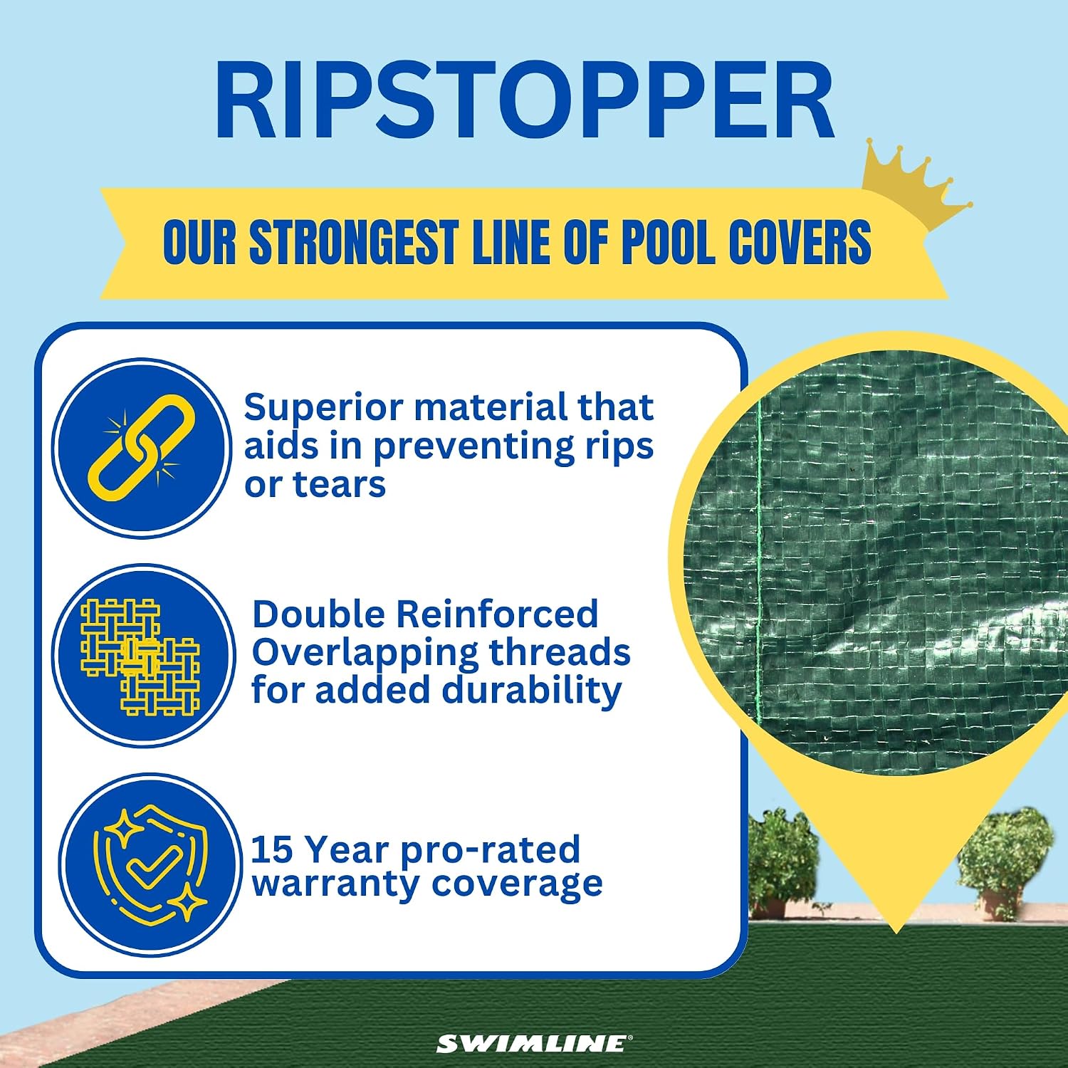 SWIMLINE HYDROTOOLS Ripstopper Professional Winter Pool Cover for Inground Swimming Pools | for 20 X 45 FT Rectangle Pools | 25 X 50 FT Cover Size | Green/Black | Water Tube Sleeves | RIG2045R
