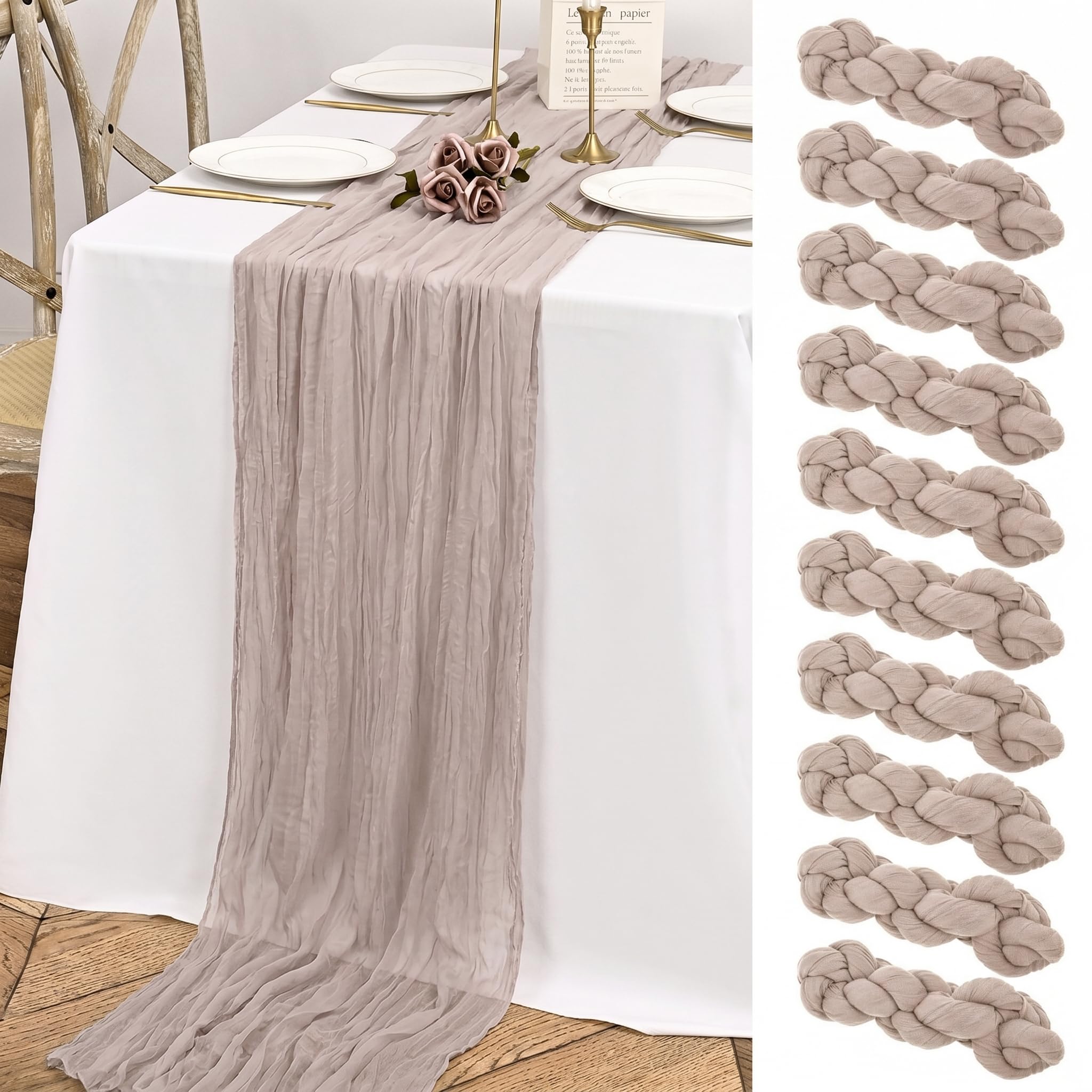 Chemin de table en étamine marron et gris de qualité supérieure pour décoration