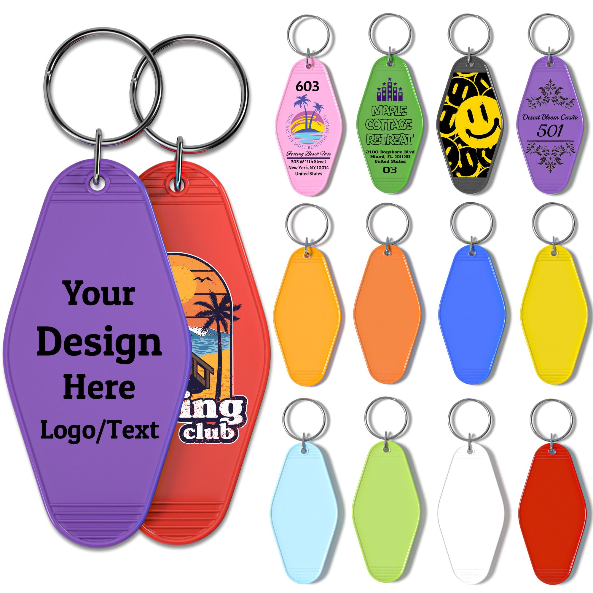 QEADEAYEA 30PCS Custom Hotel Motel Keychain, Vintage Motel Keychain Bulk with Logo/Text, Acrylic Keychains, Key Tags